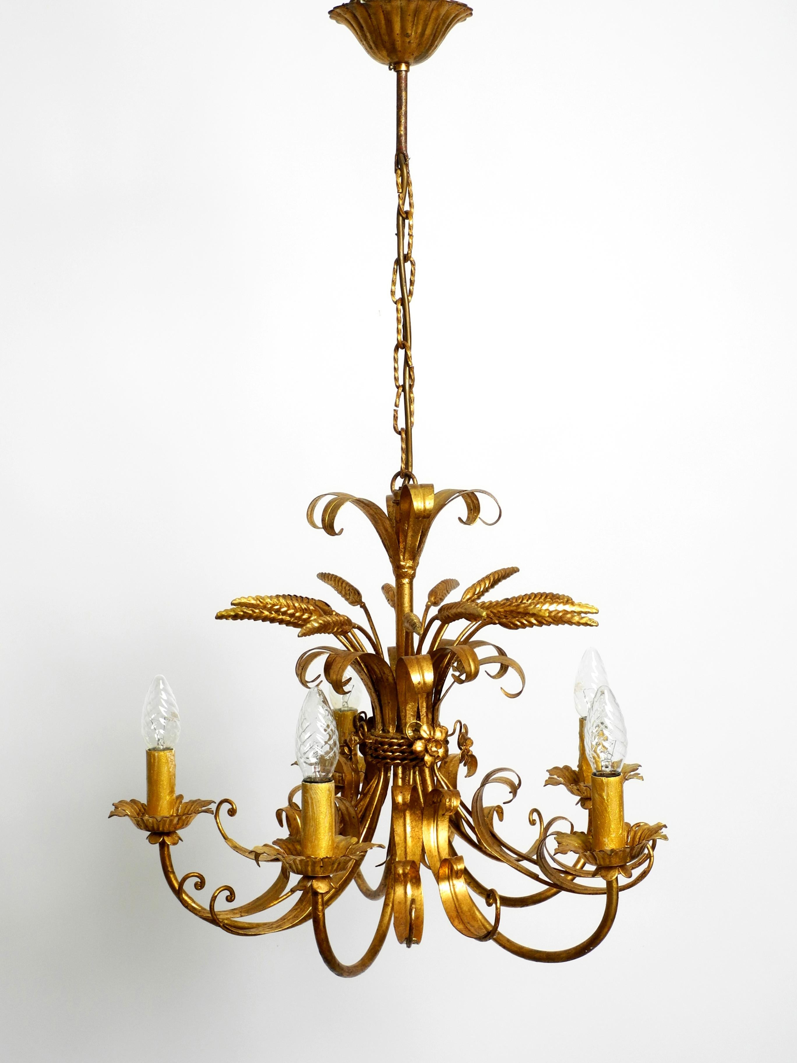 Beautiful 1970s gold-plated large 5-armed metal chandelier by Hans Kögl 6
