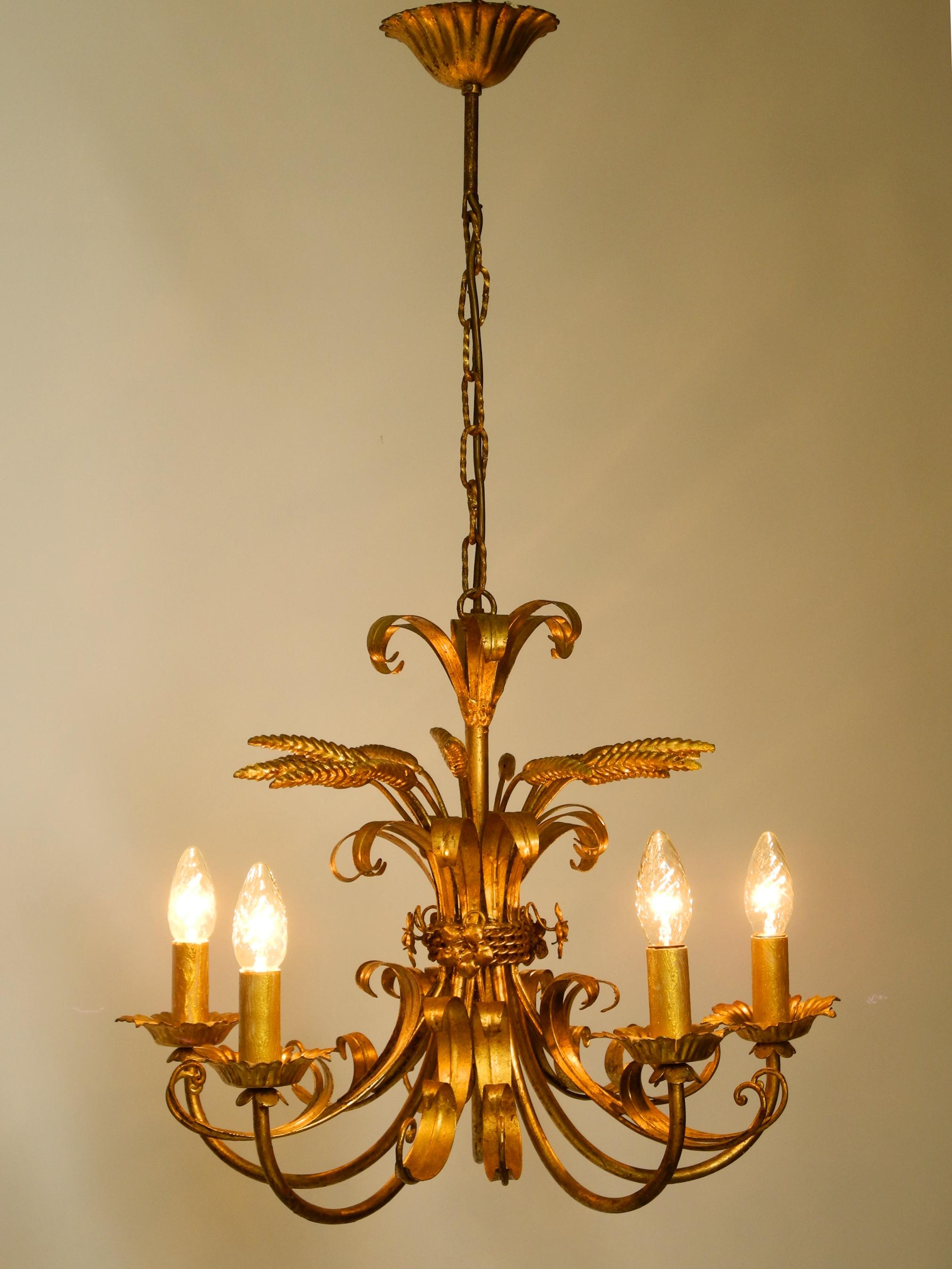 Beautiful 1970s gold-plated large 5-armed metal chandelier by Hans Kögl 7