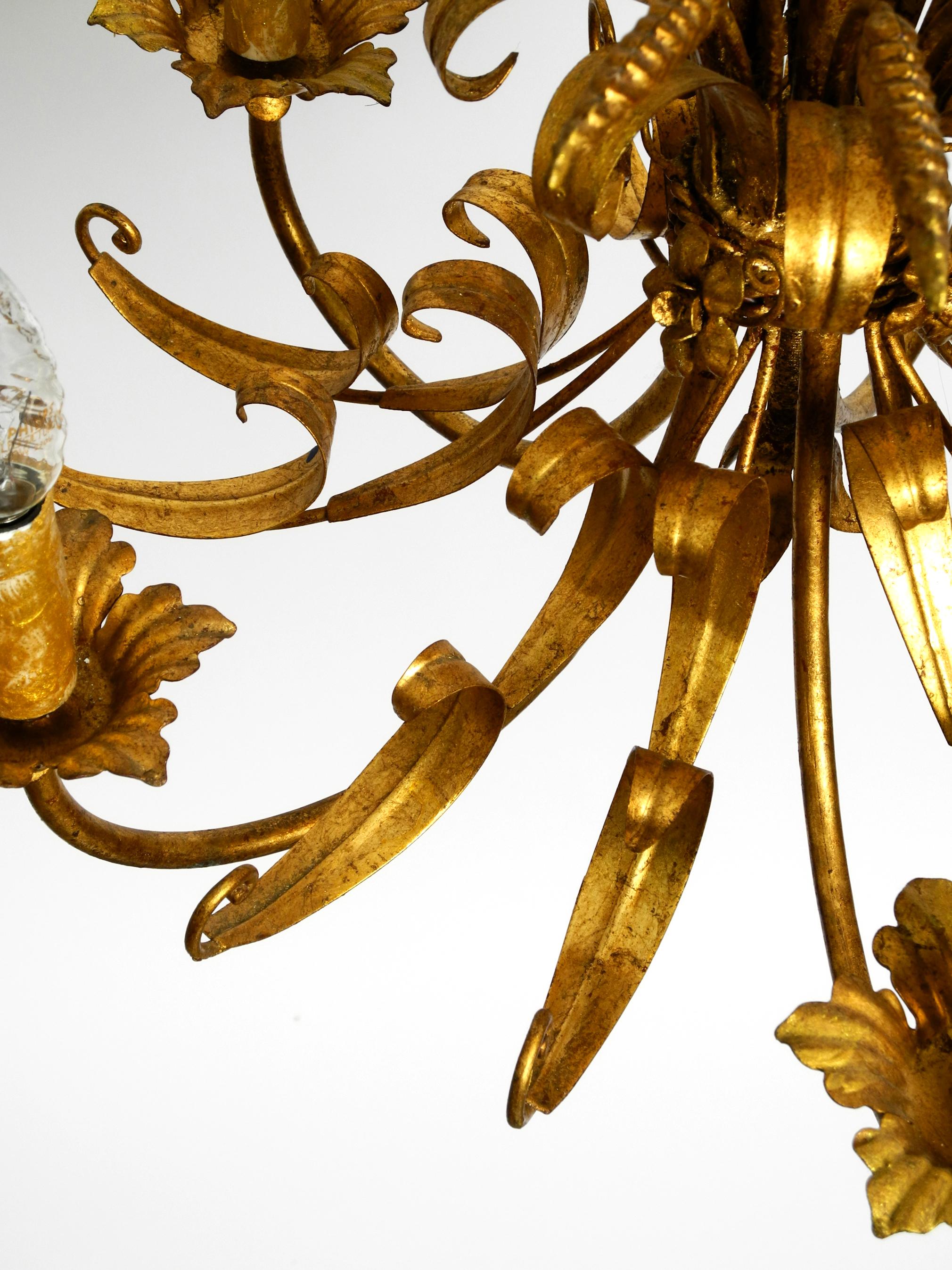 Beautiful 1970s gold-plated large 5-armed metal chandelier by Hans Kögl 8