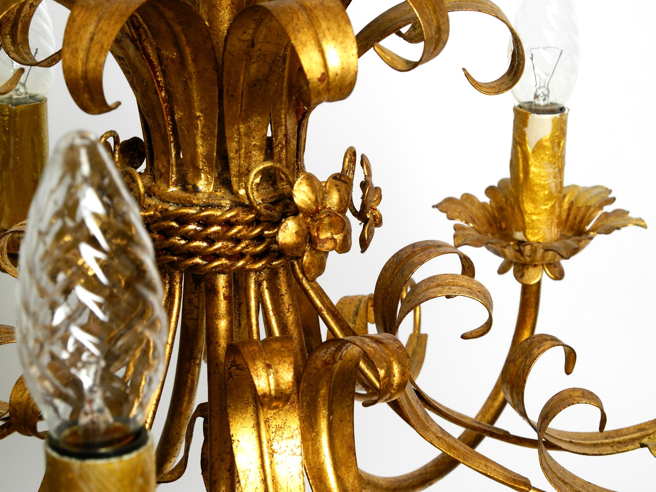 Beautiful 1970s gold-plated large 5-armed metal chandelier by Hans Kögl 10