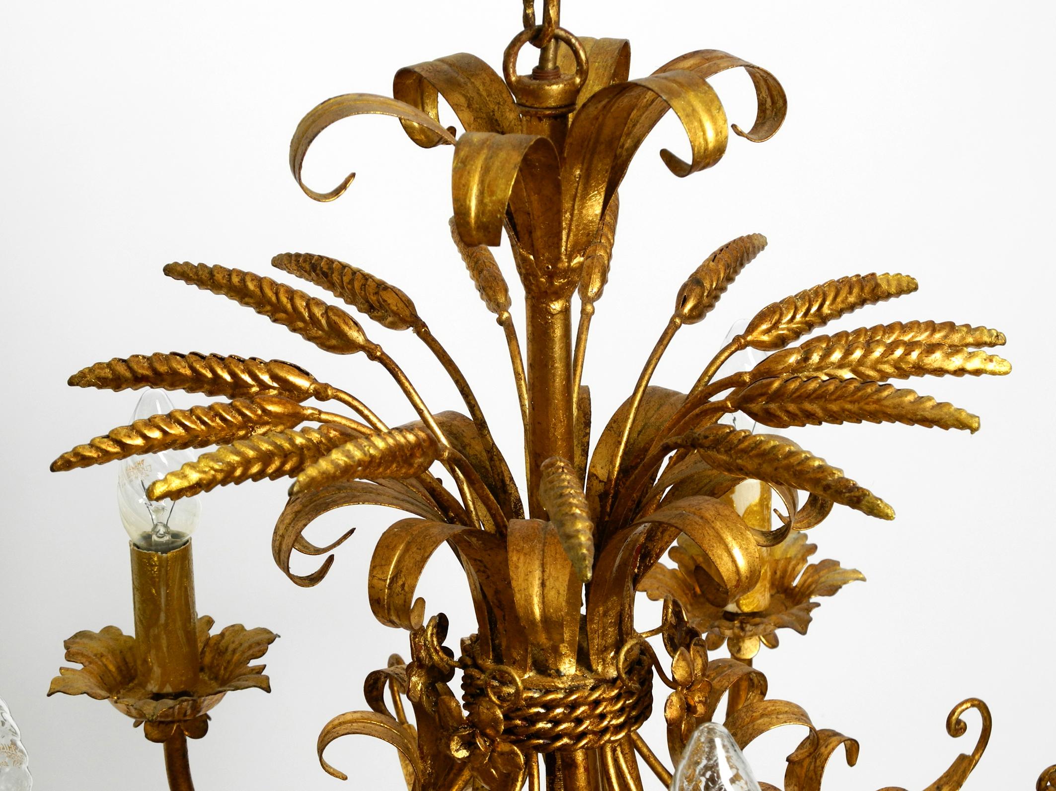 Beautiful 1970s gold-plated large 5-armed metal chandelier by Hans Kögl 11