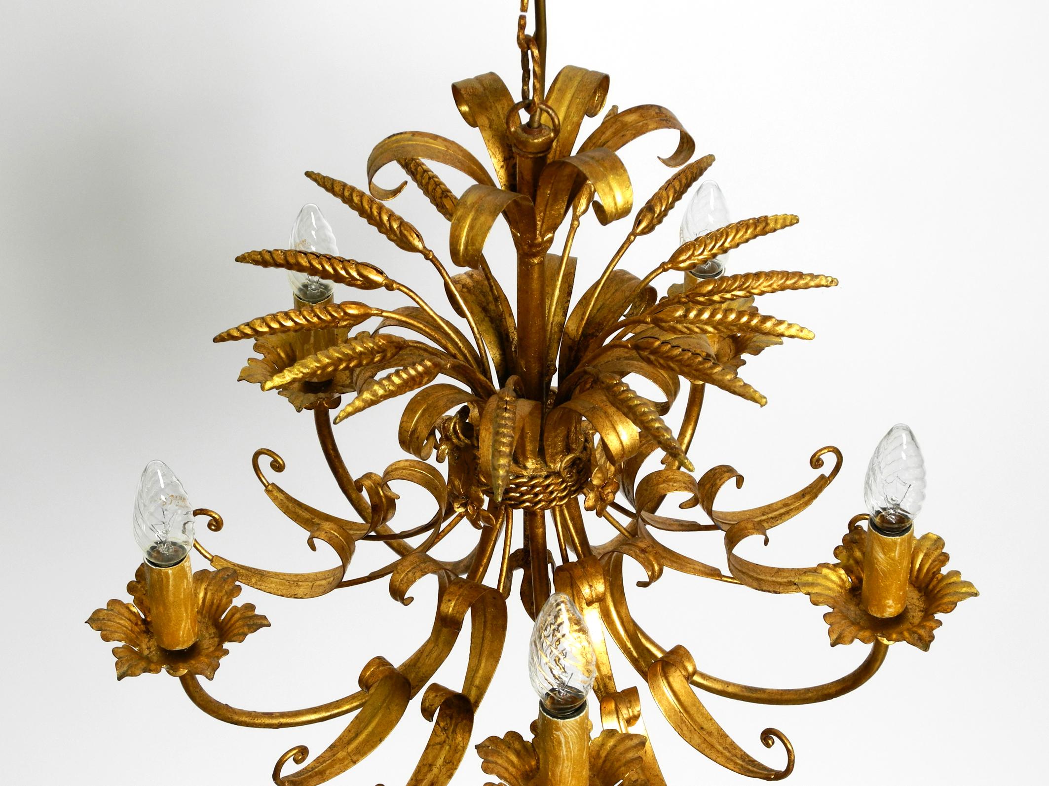 Late 20th Century Beautiful 1970s gold-plated large 5-armed metal chandelier by Hans Kögl