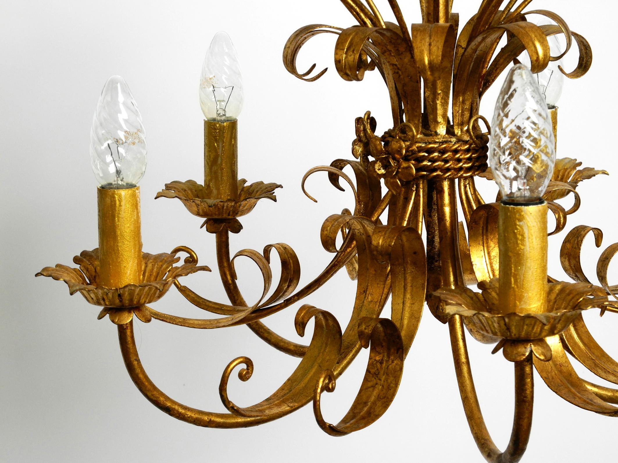 Metal Beautiful 1970s gold-plated large 5-armed metal chandelier by Hans Kögl