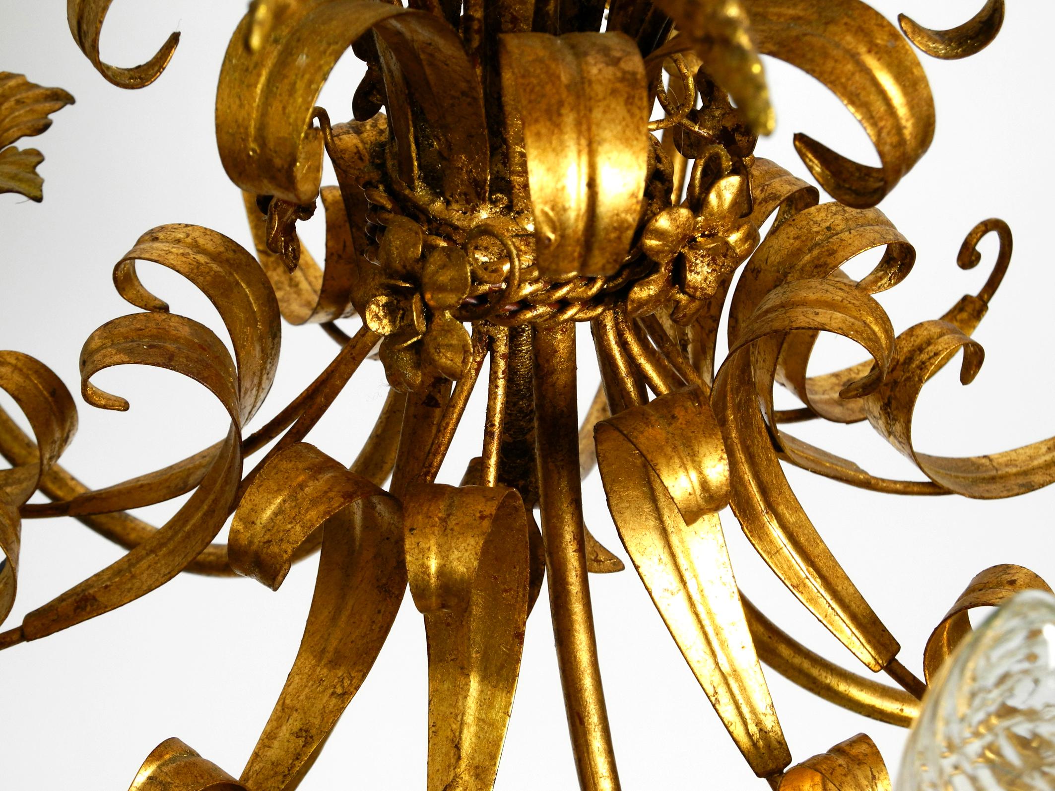 Beautiful 1970s gold-plated large 5-armed metal chandelier by Hans Kögl 1