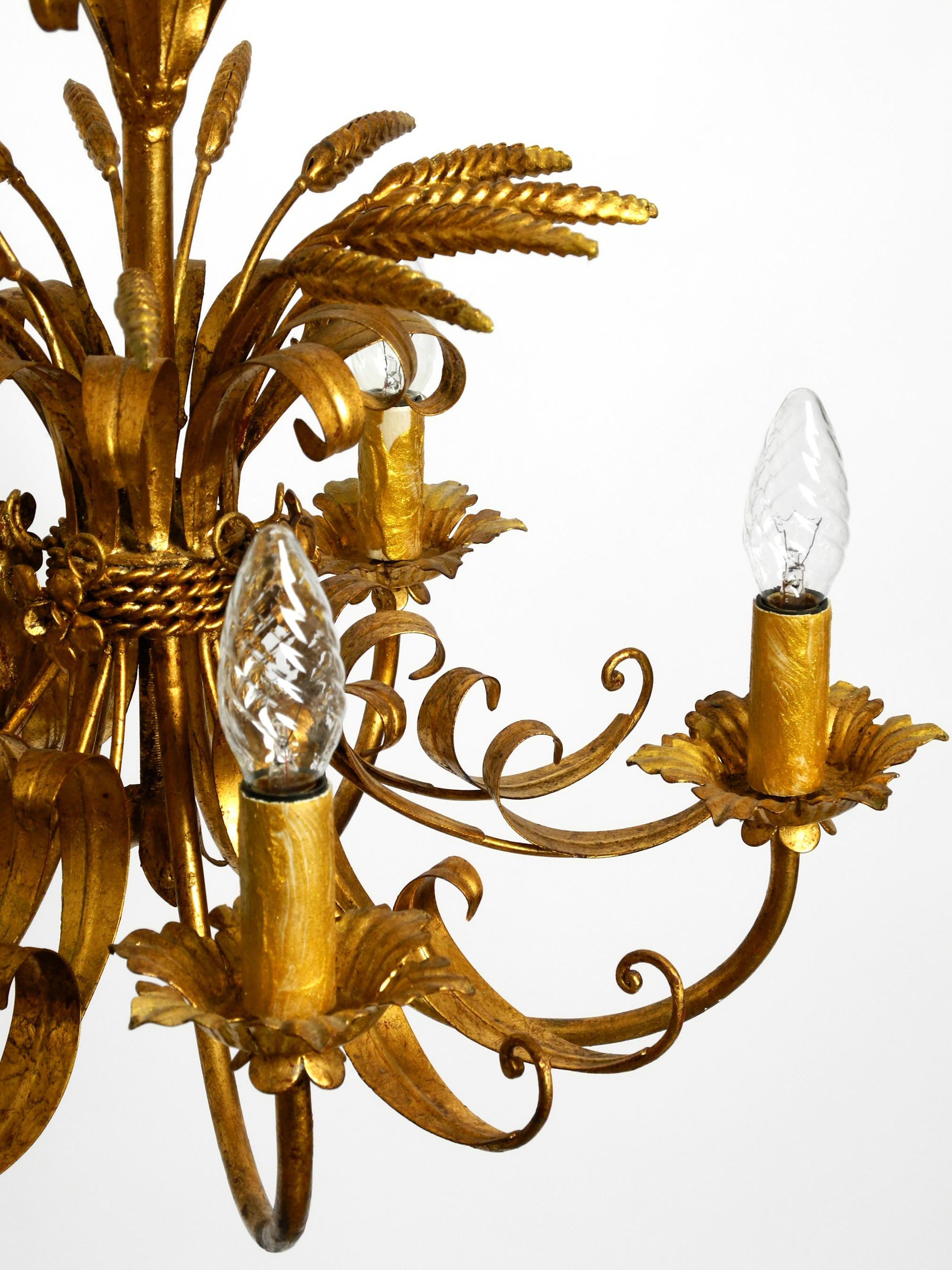 Beautiful 1970s gold-plated large 5-armed metal chandelier by Hans Kögl 2