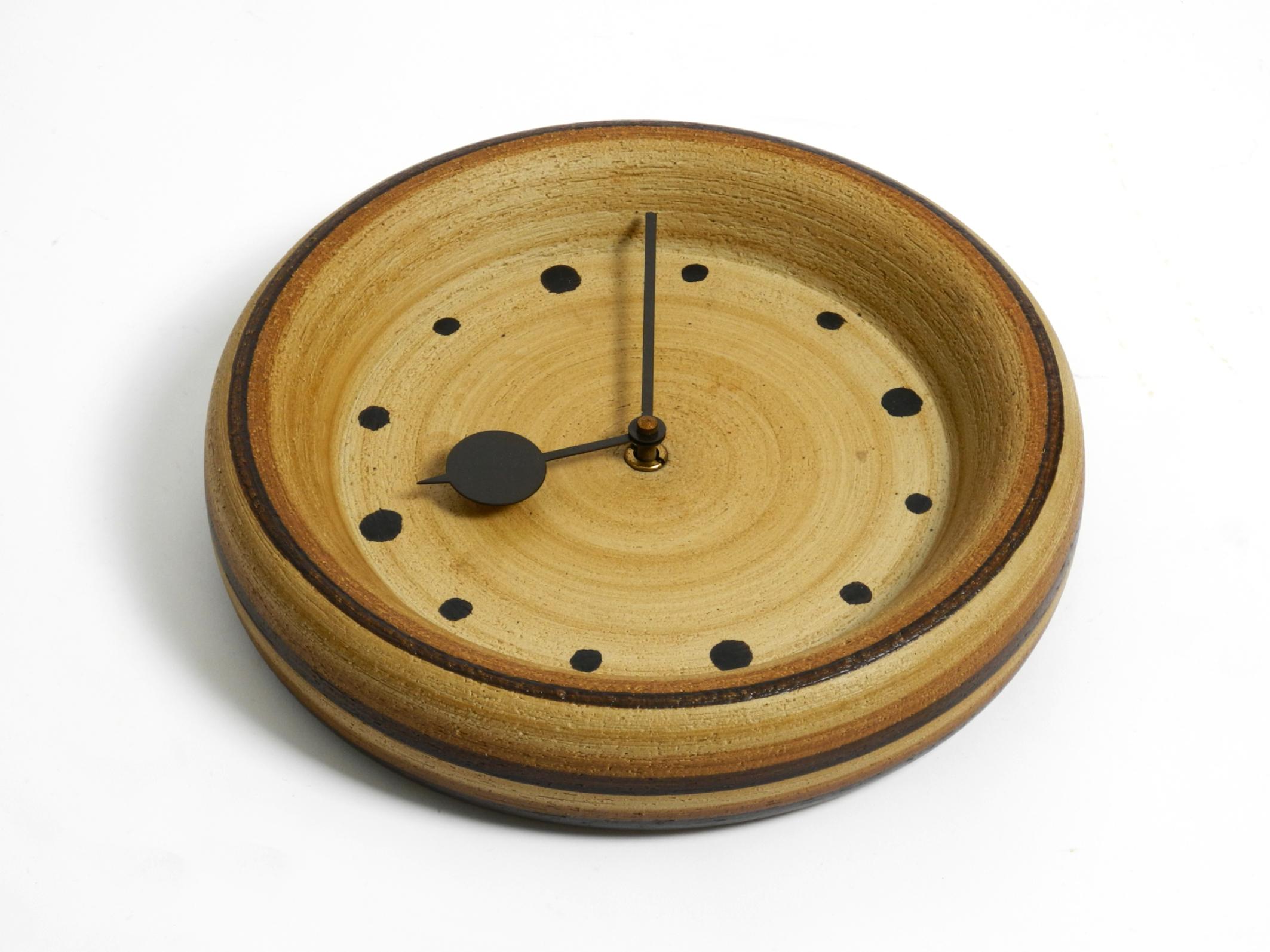 Mid-Century Modern Beautiful 1970s handmade round ceramic wall clock