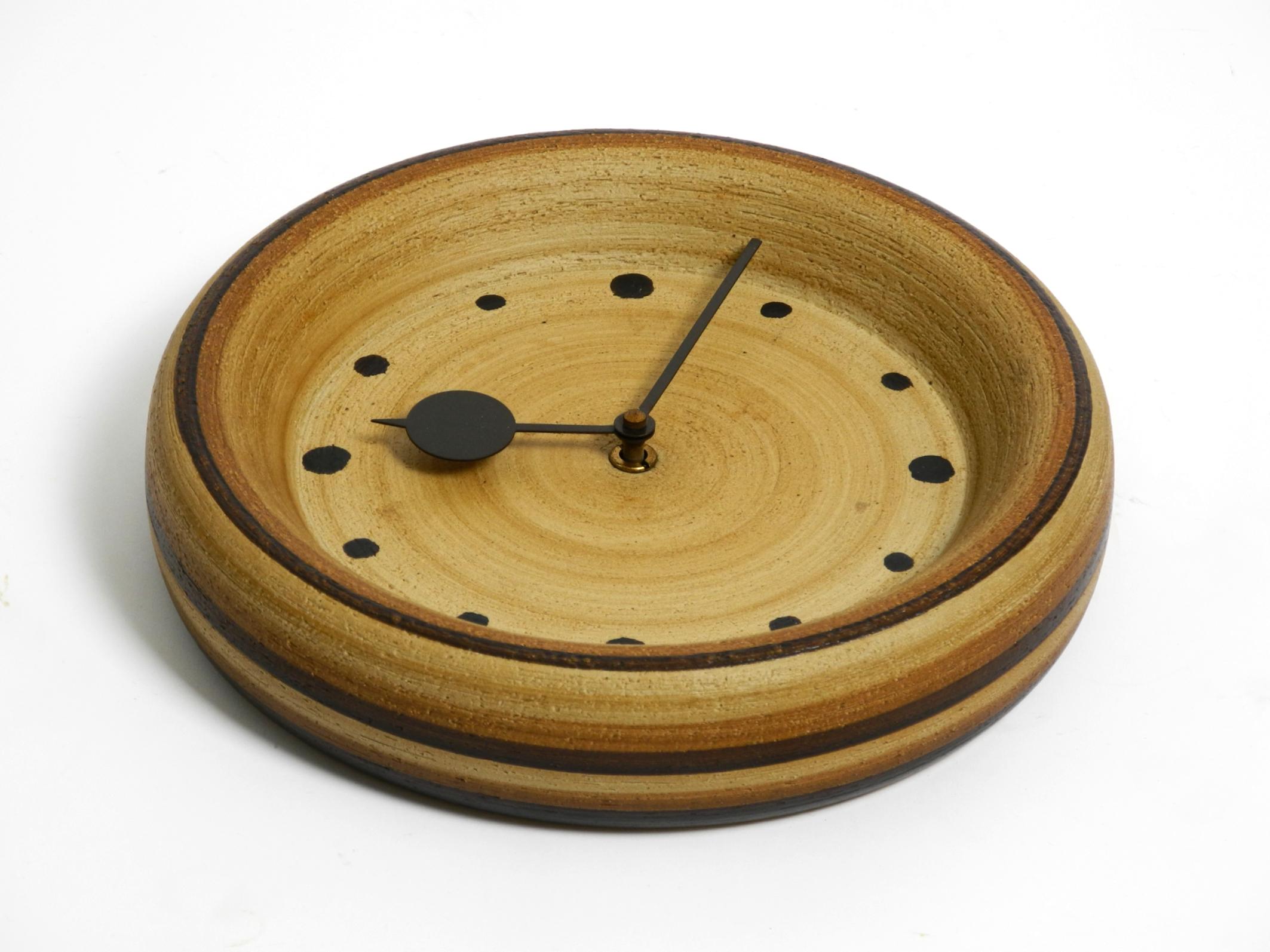 German Beautiful 1970s handmade round ceramic wall clock