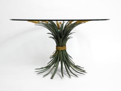 Beautiful 1970s Large Ears of Wheat Coffee Table in Green and Gold-Plated