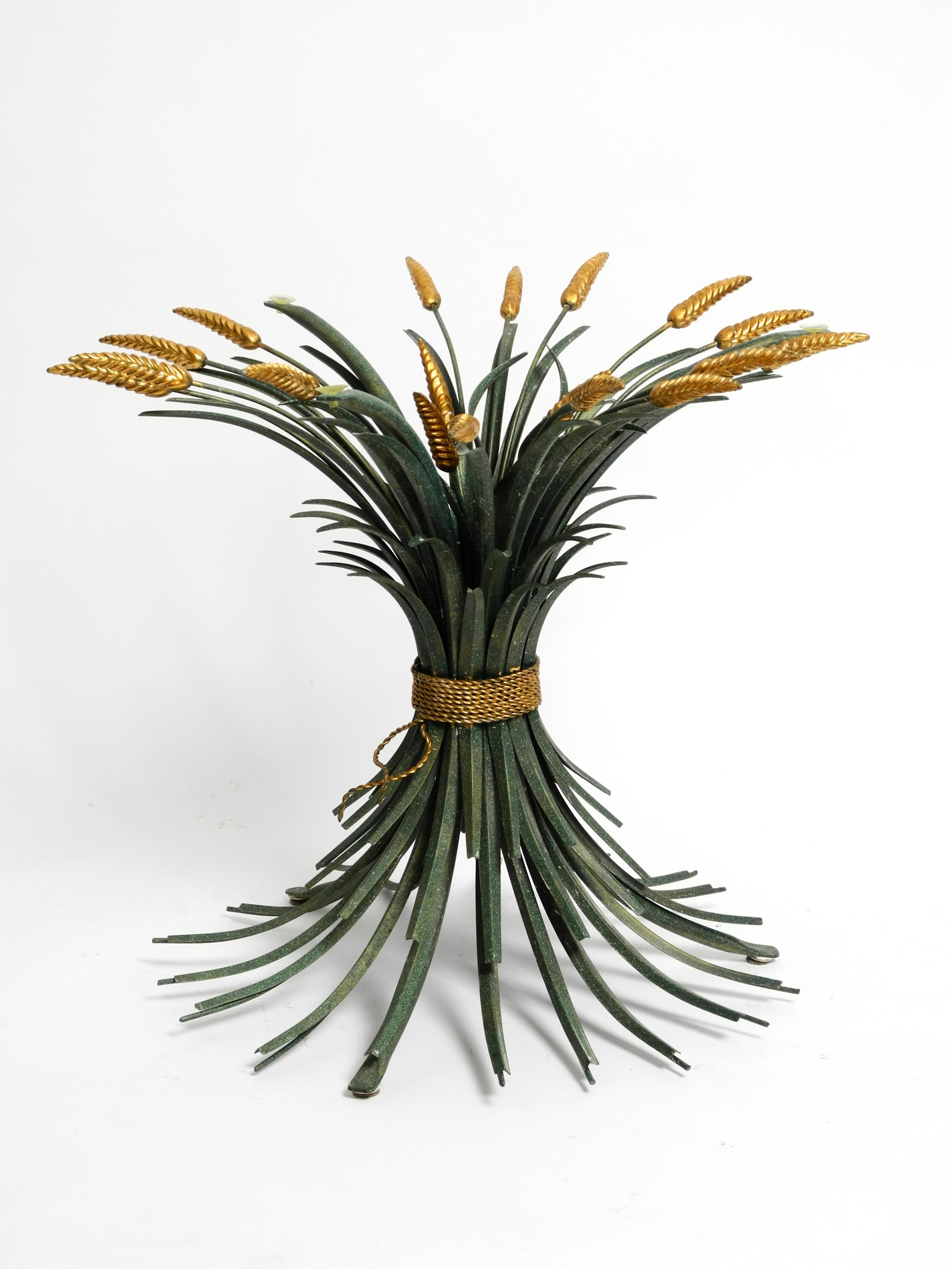Late 20th Century Beautiful 1970s Large Ears of Wheat Coffee Table in Green and Gold-Plated