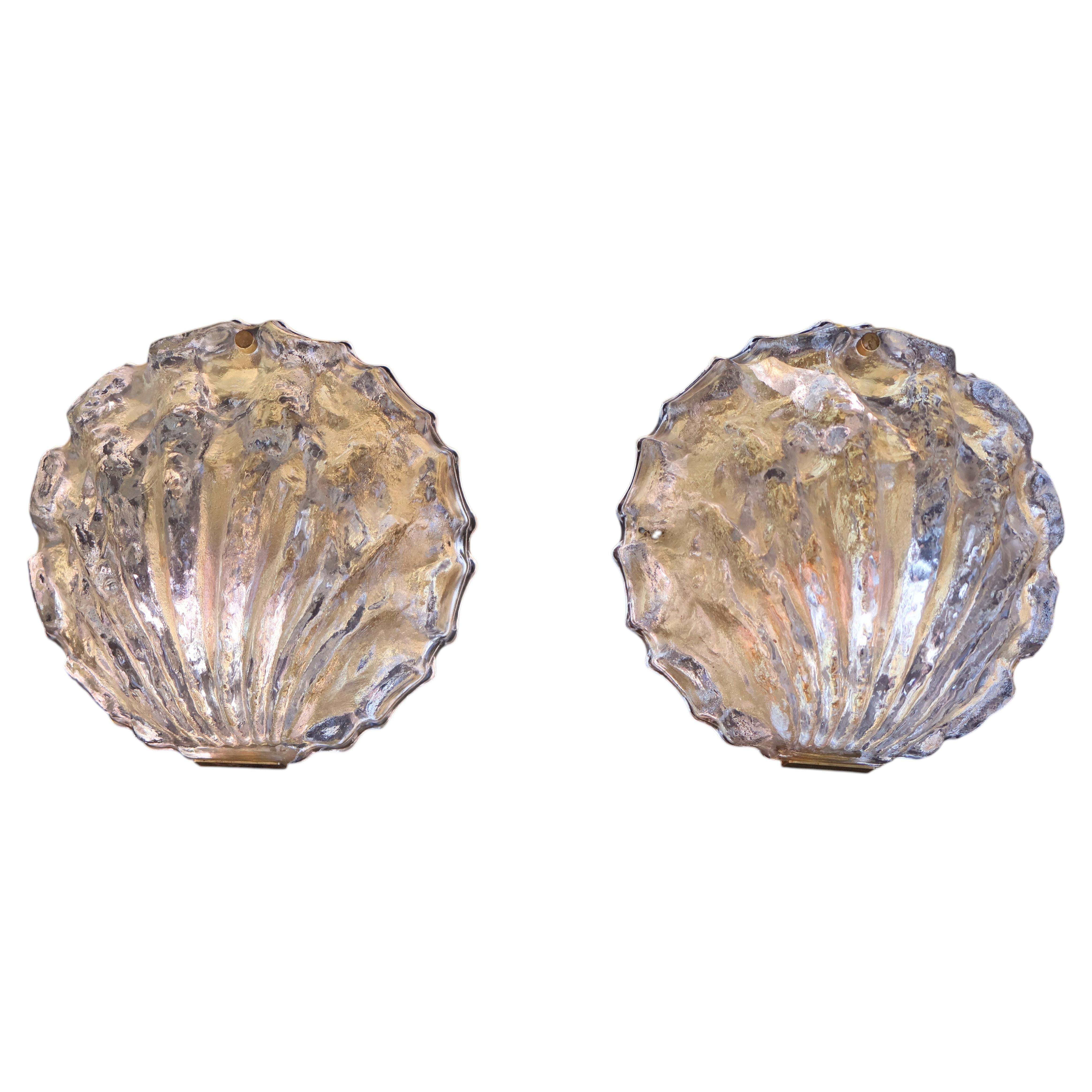 Beautiful 1970's Murano glass shell sconces