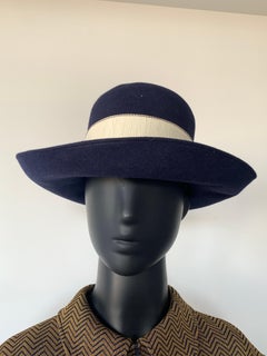 Beautiful 1970s Navy Felt Vintage Hat