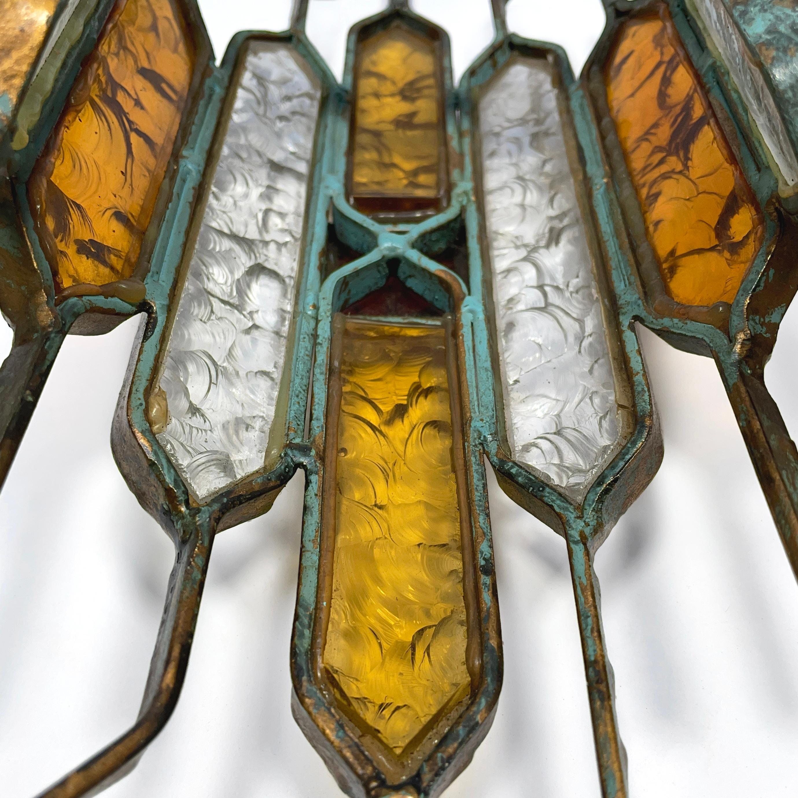 Beautiful 1970s Pair of Brutalist Hammered Glass Sconces by Longobard, Italy For Sale 6