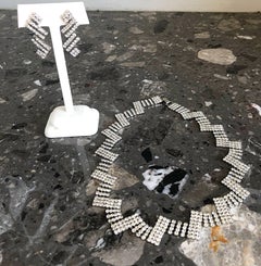 Beautiful 1970s Rhinestone Diamanté Zig Zag Vintage 70s Necklace + Earrings Set