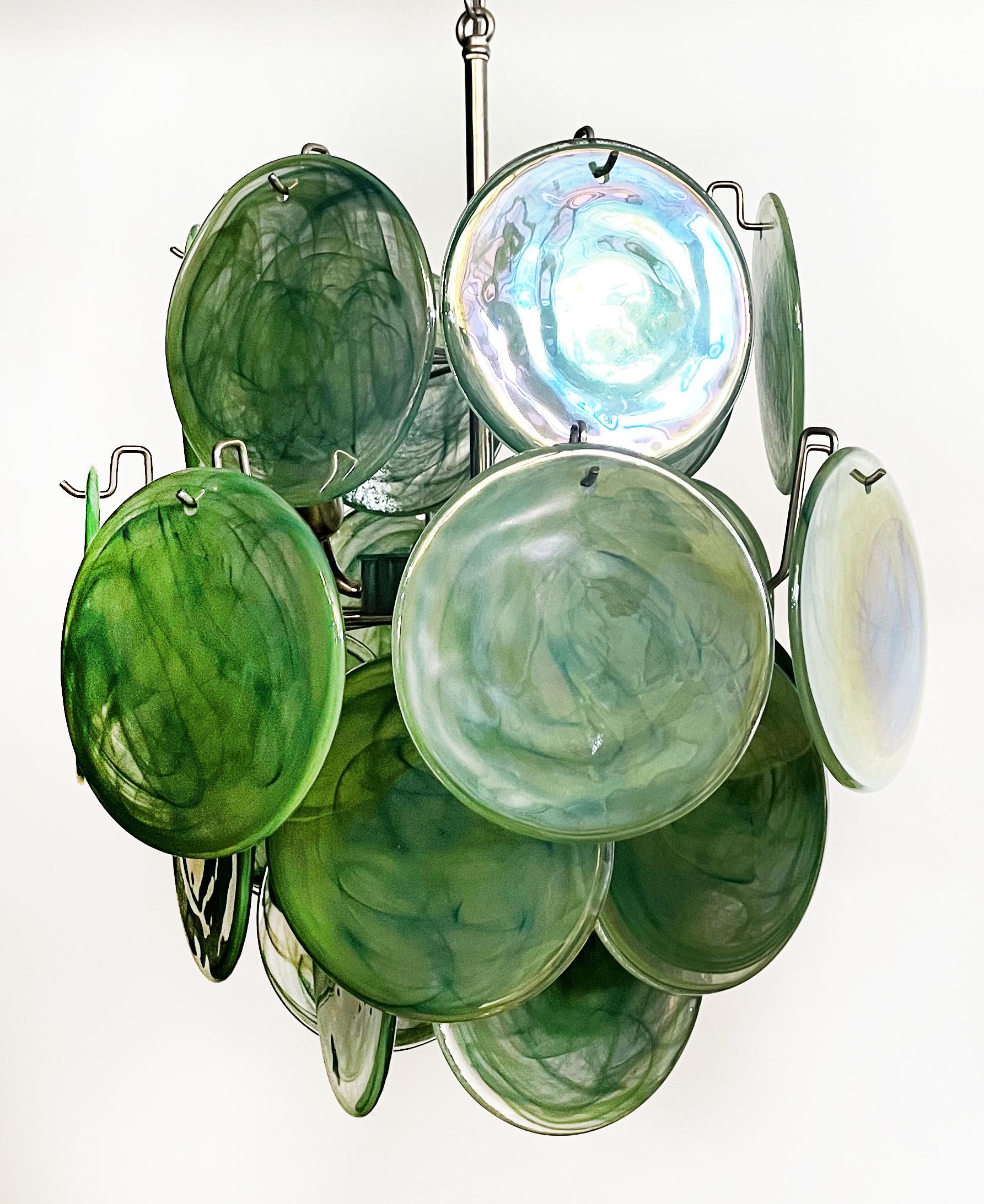 Beautiful 1970’s Vintage Italian Murano chandelier - 24 green disks For Sale 4