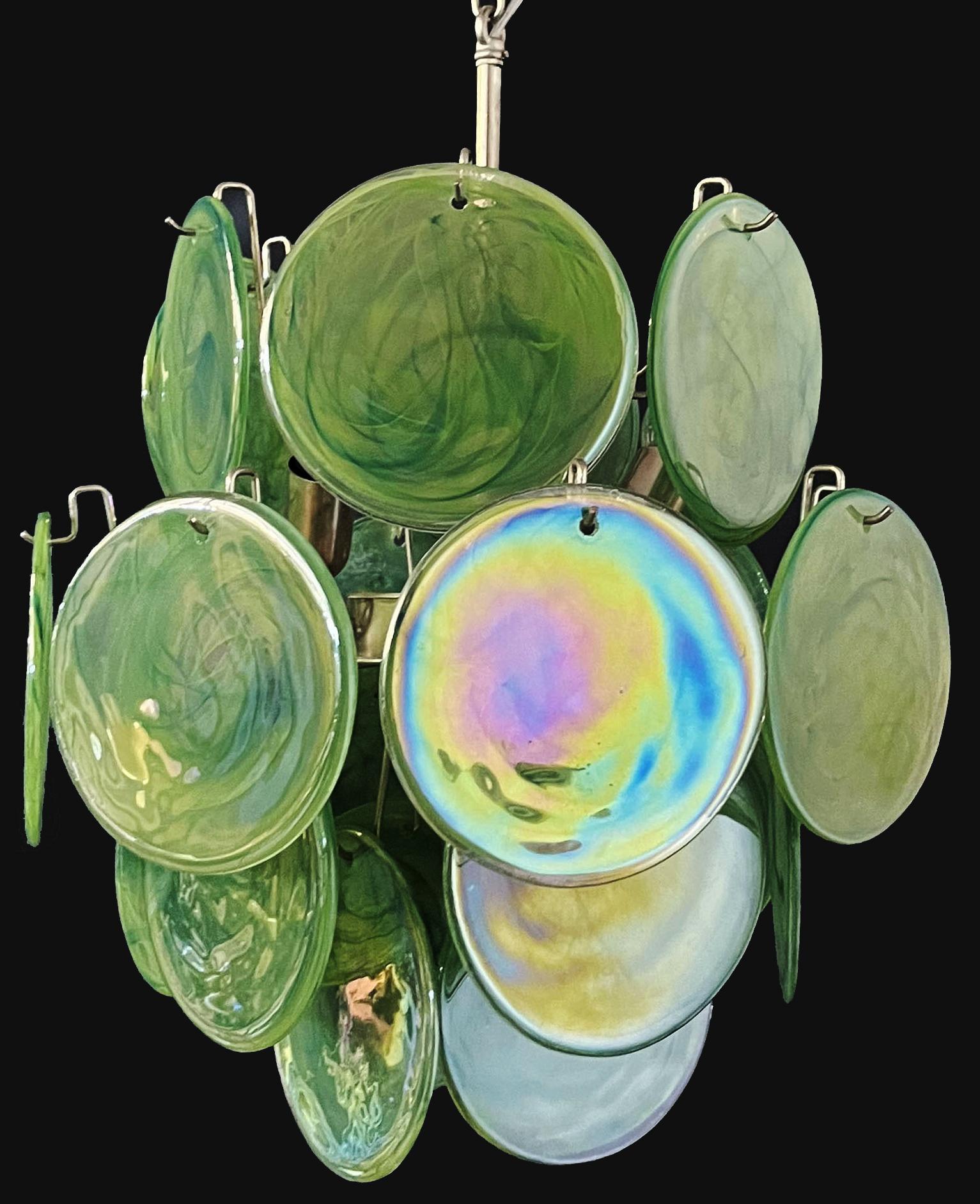 Beautiful 1970’s Vintage Italian Murano chandelier - 24 green disks For Sale 10