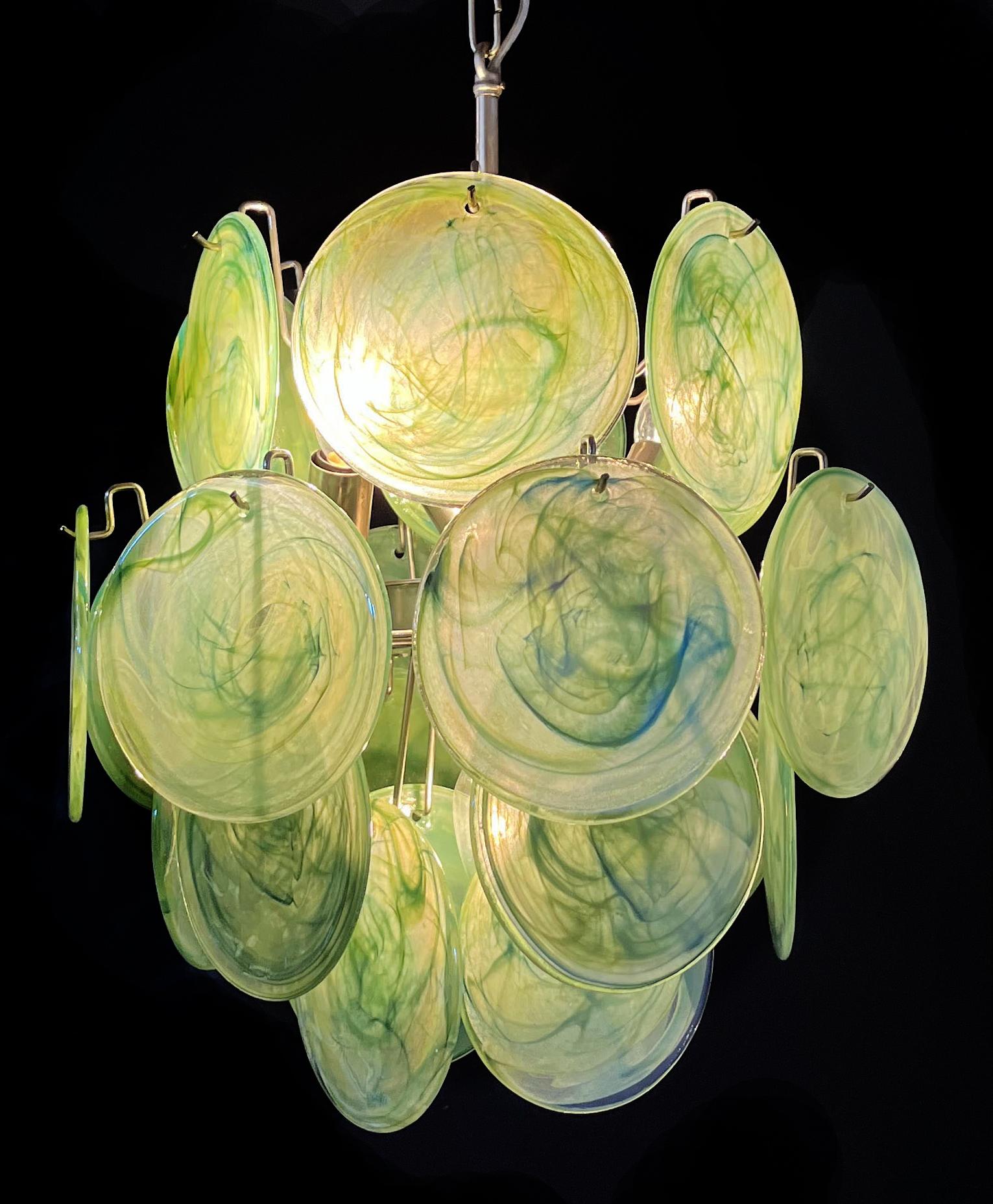 Art Glass Beautiful 1970’s Vintage Italian Murano chandelier - 24 green disks For Sale