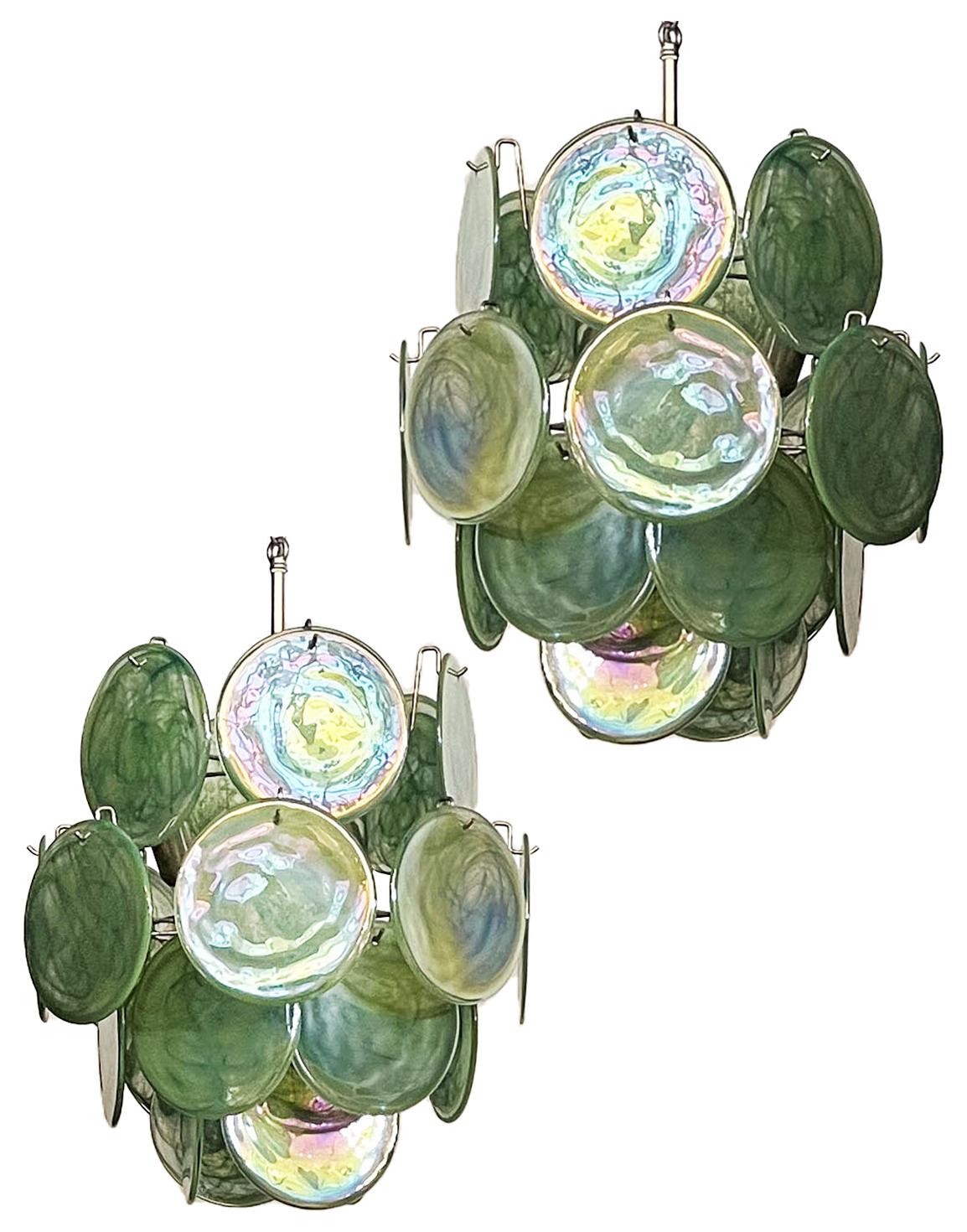 Mid-Century Modern Beautiful 1970’s Vintage Italian Murano chandelier - 24 green disks For Sale