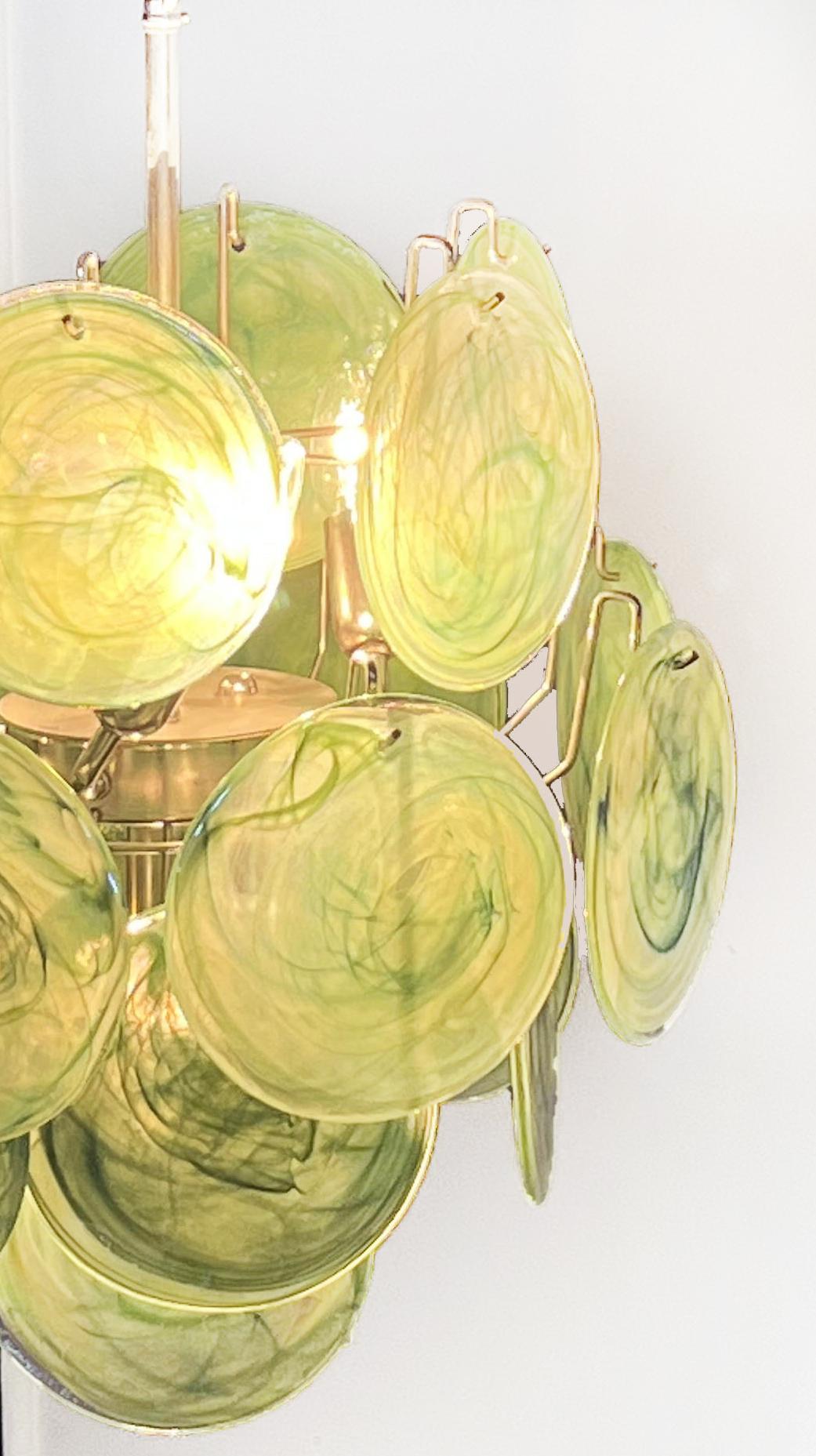 Beautiful 1970’s Vintage Italian Murano chandelier - 24 green disks For Sale 2