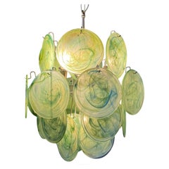 Bellissimo lampadario vintage italiano di Murano degli anni '70 - 24 dischi verdi
