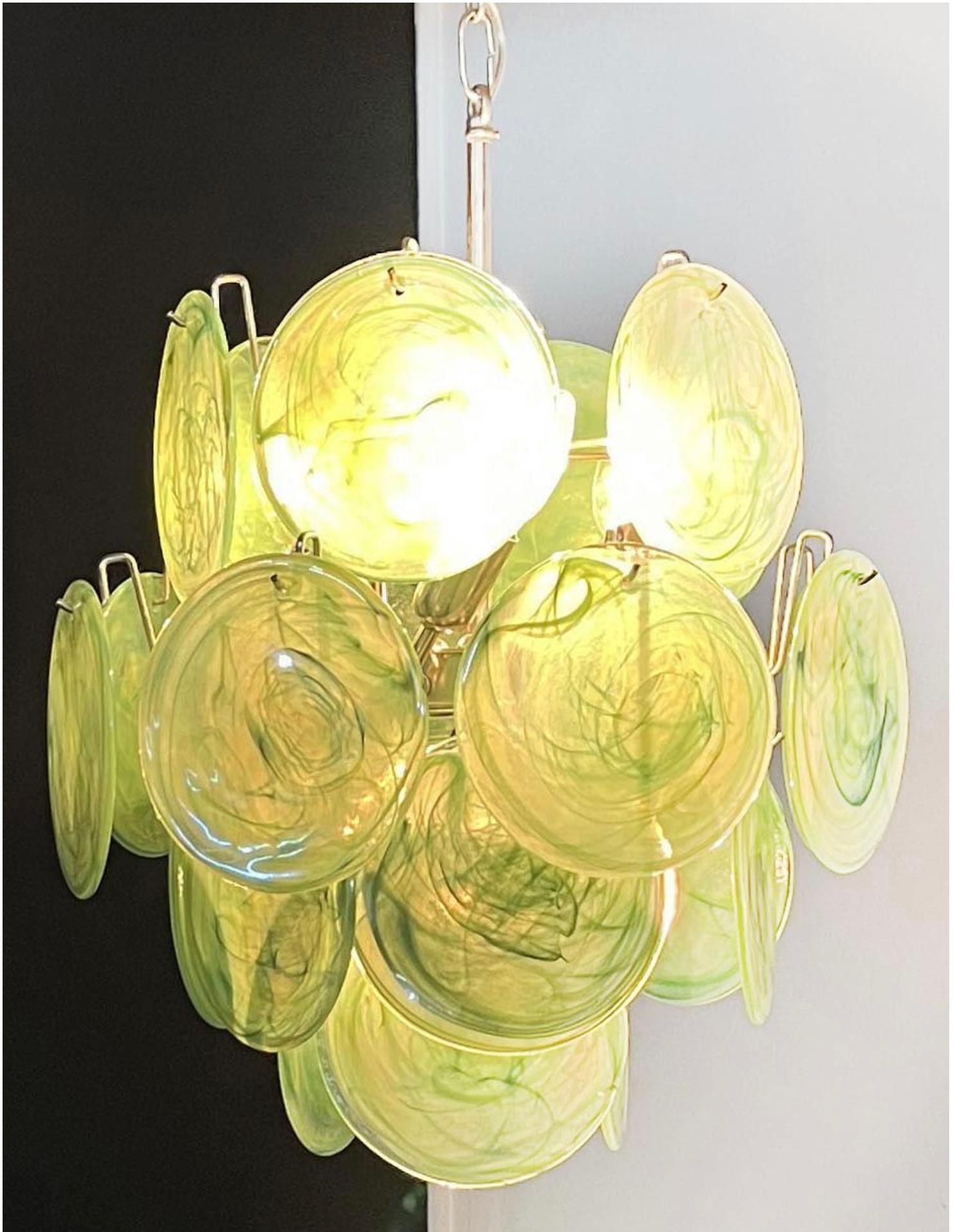 Bellissimi lampadari italiani vintage di Murano degli anni '70 - 24 dischi verdi in vendita 5