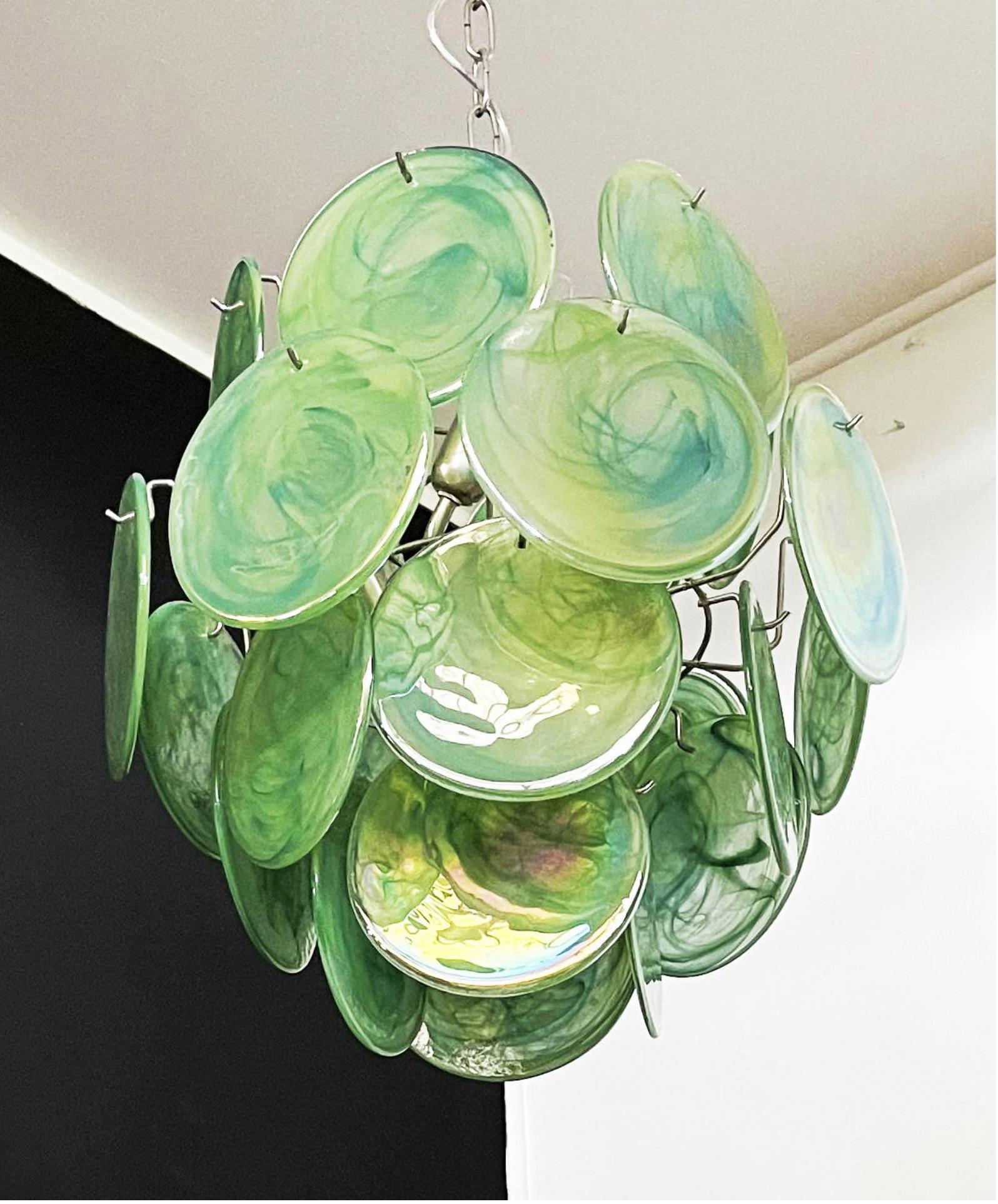 Bellissimi lampadari italiani vintage di Murano degli anni '70 - 24 dischi verdi in vendita 6