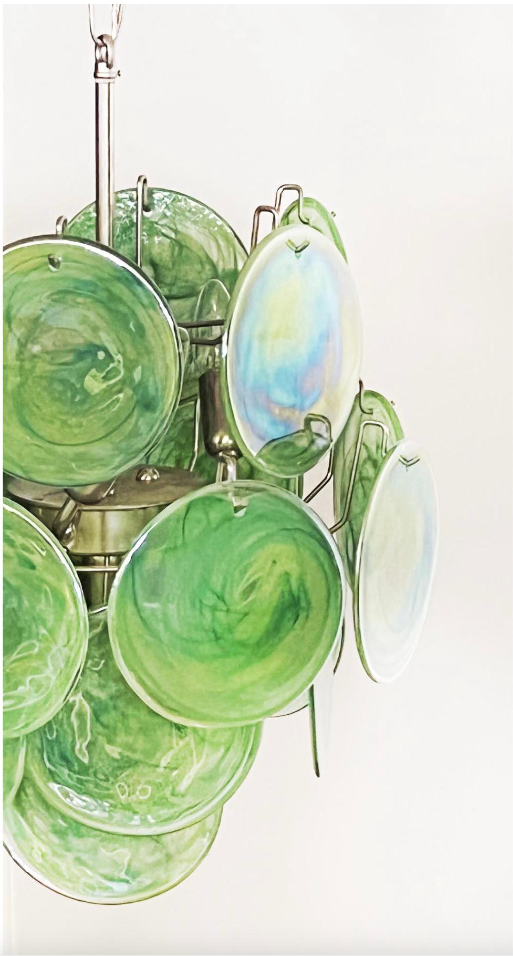 Bellissimi lampadari italiani vintage di Murano degli anni '70 - 24 dischi verdi in vendita 7