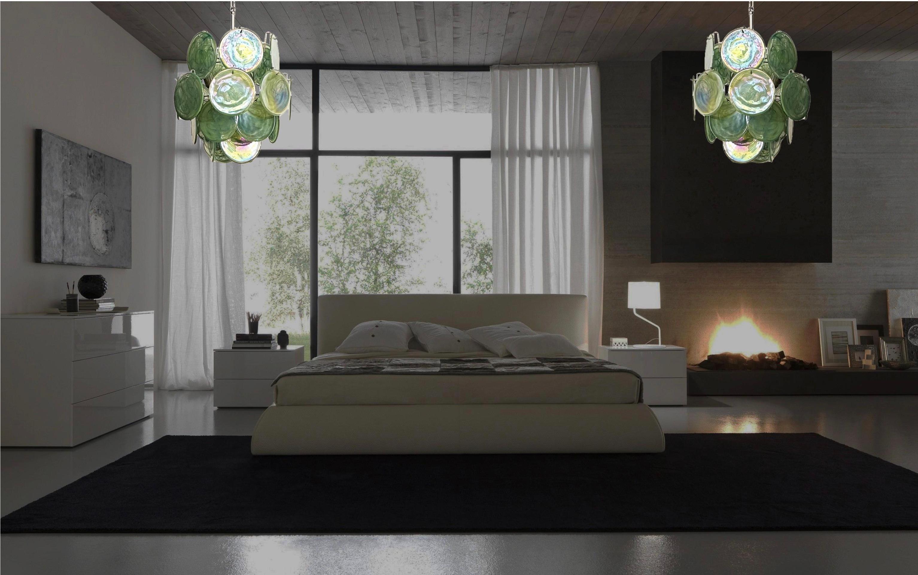 Italiano Bellissimi lampadari italiani vintage di Murano degli anni '70 - 24 dischi verdi in vendita