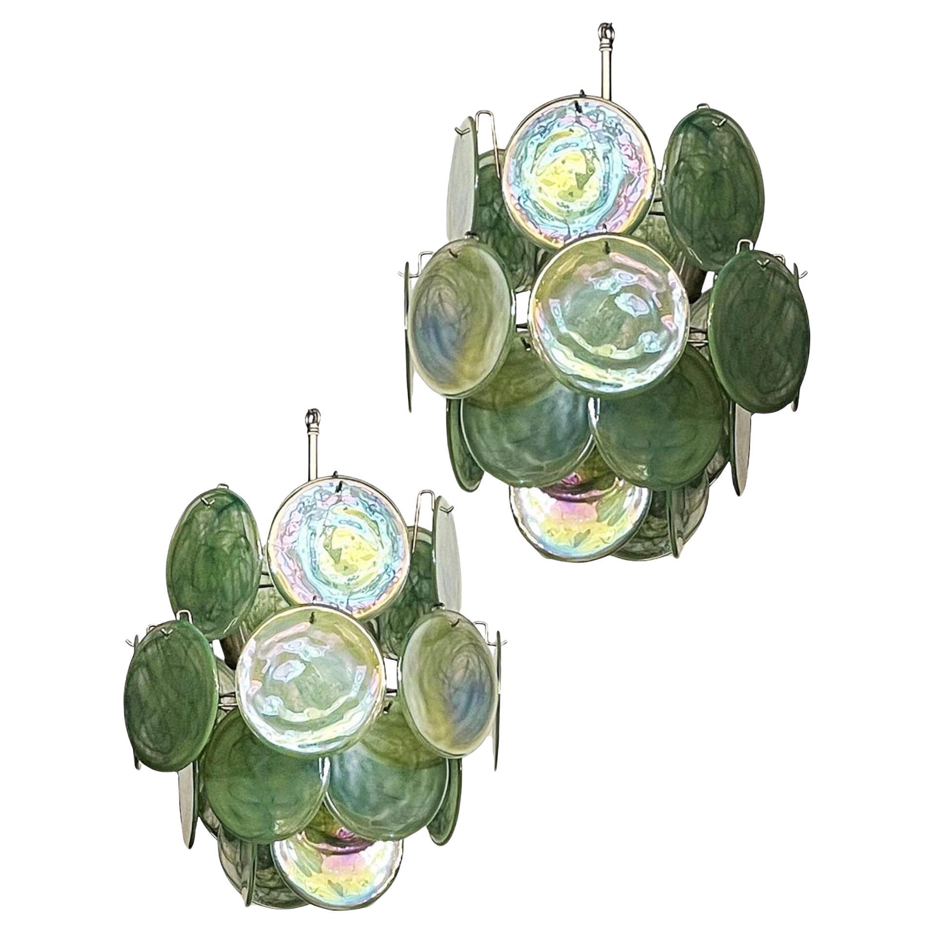Bellissimi lampadari italiani vintage di Murano degli anni '70 - 24 dischi verdi In condizioni buone in vendita a Budapest, HU