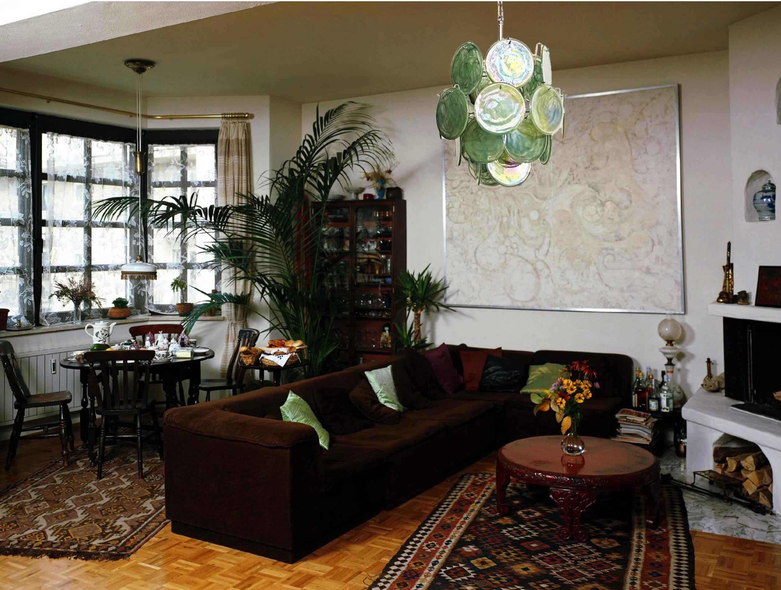 Bellissimi lampadari italiani vintage di Murano degli anni '70 - 24 dischi verdi in vendita 2