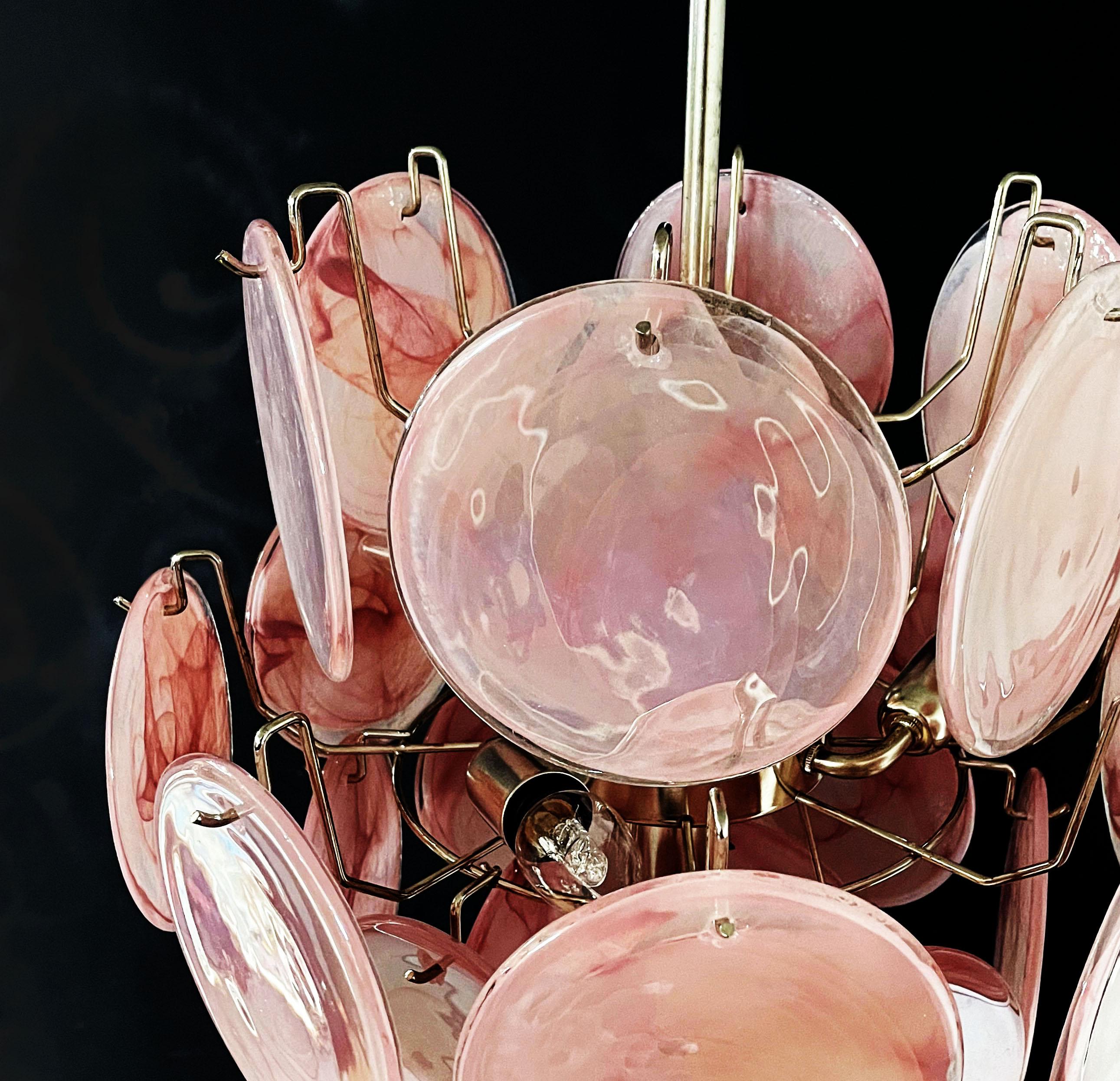 Late 20th Century Beautiful 1970s Vintage Italian Murano Chandeliers, 24 Pink Disks For Sale