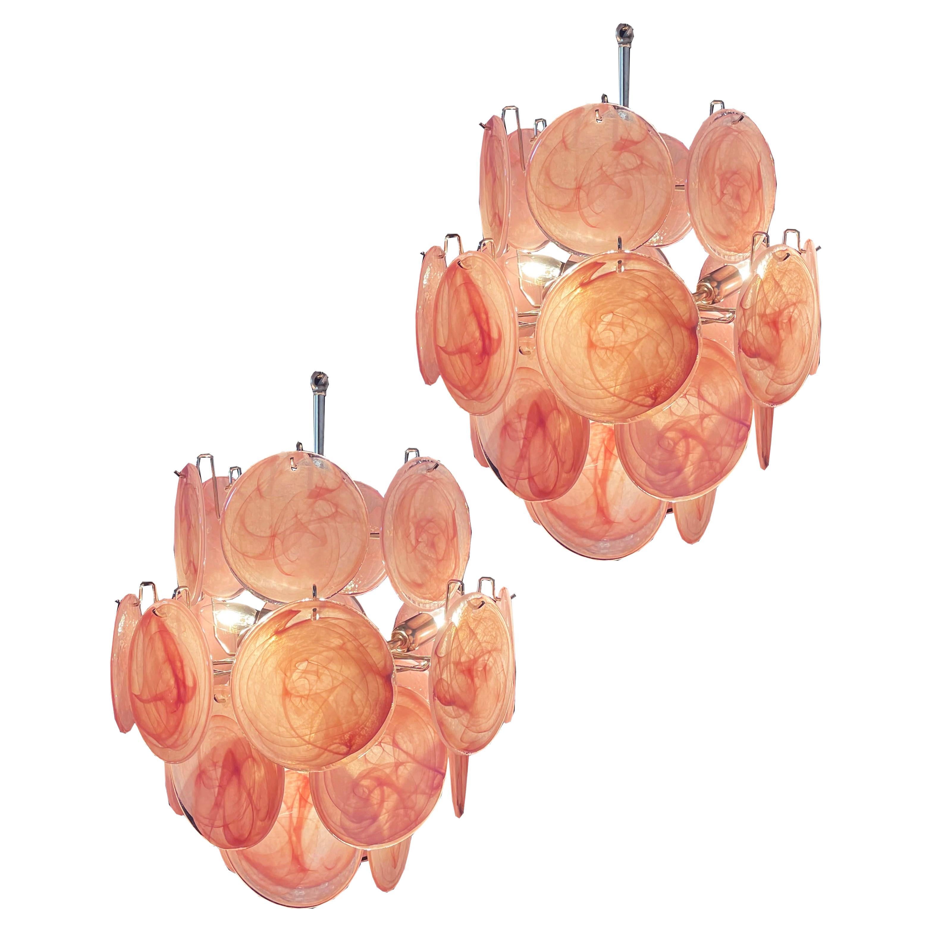 Beautiful 1970s Vintage Italian Murano Chandeliers, 24 Pink Disks