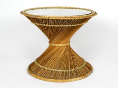 Beautiful 1970s Wicker Side Table Made of Wicker with Thick Original Glass Top