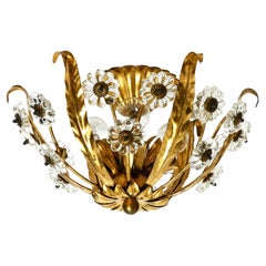 Beautiful 1980s Gold-Plated Metal Ceiling Lamp with a Floral Design