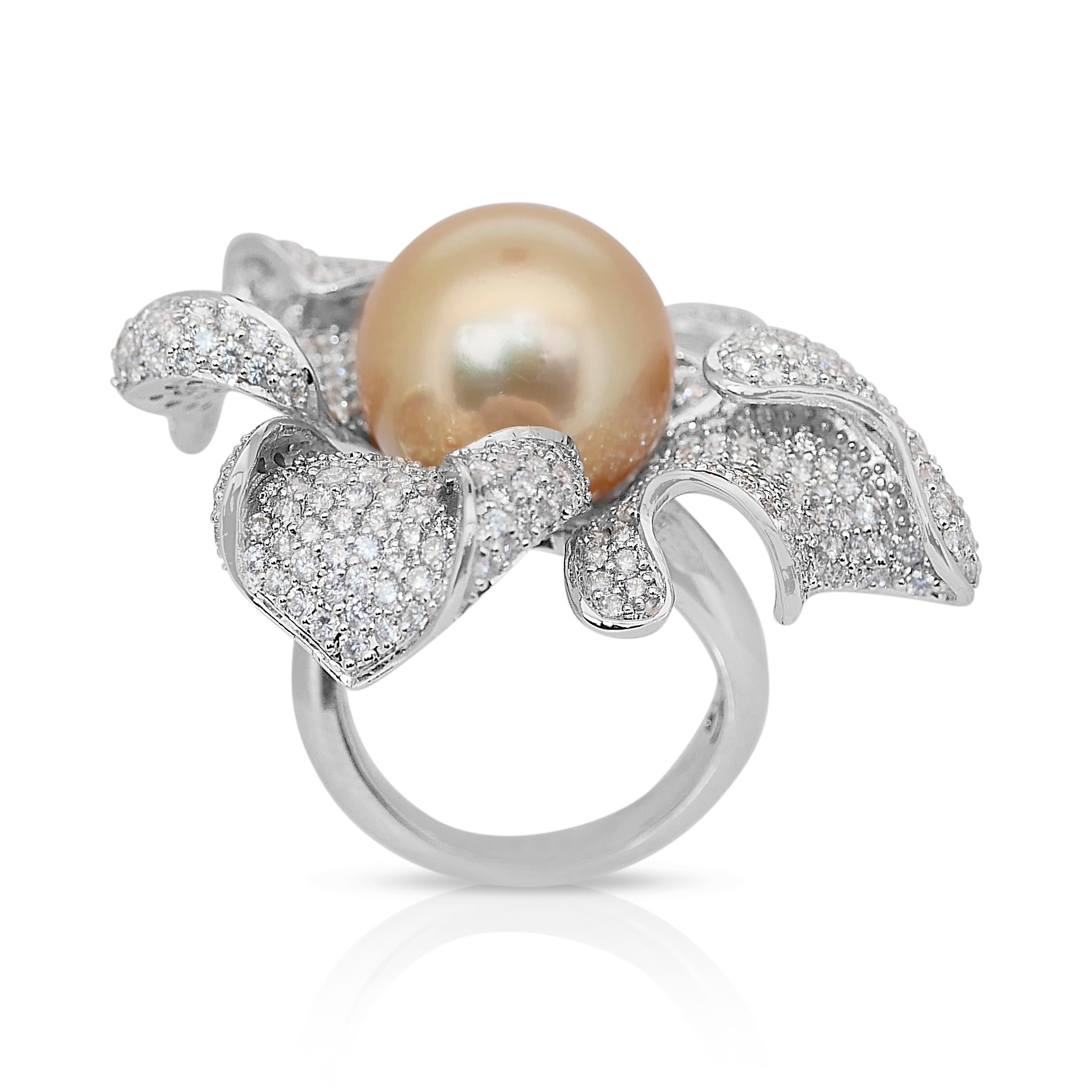 Beautiful 19.83ct Salt Water Pearl and Diamonds Cocktail Ring in 18k White Gold 1