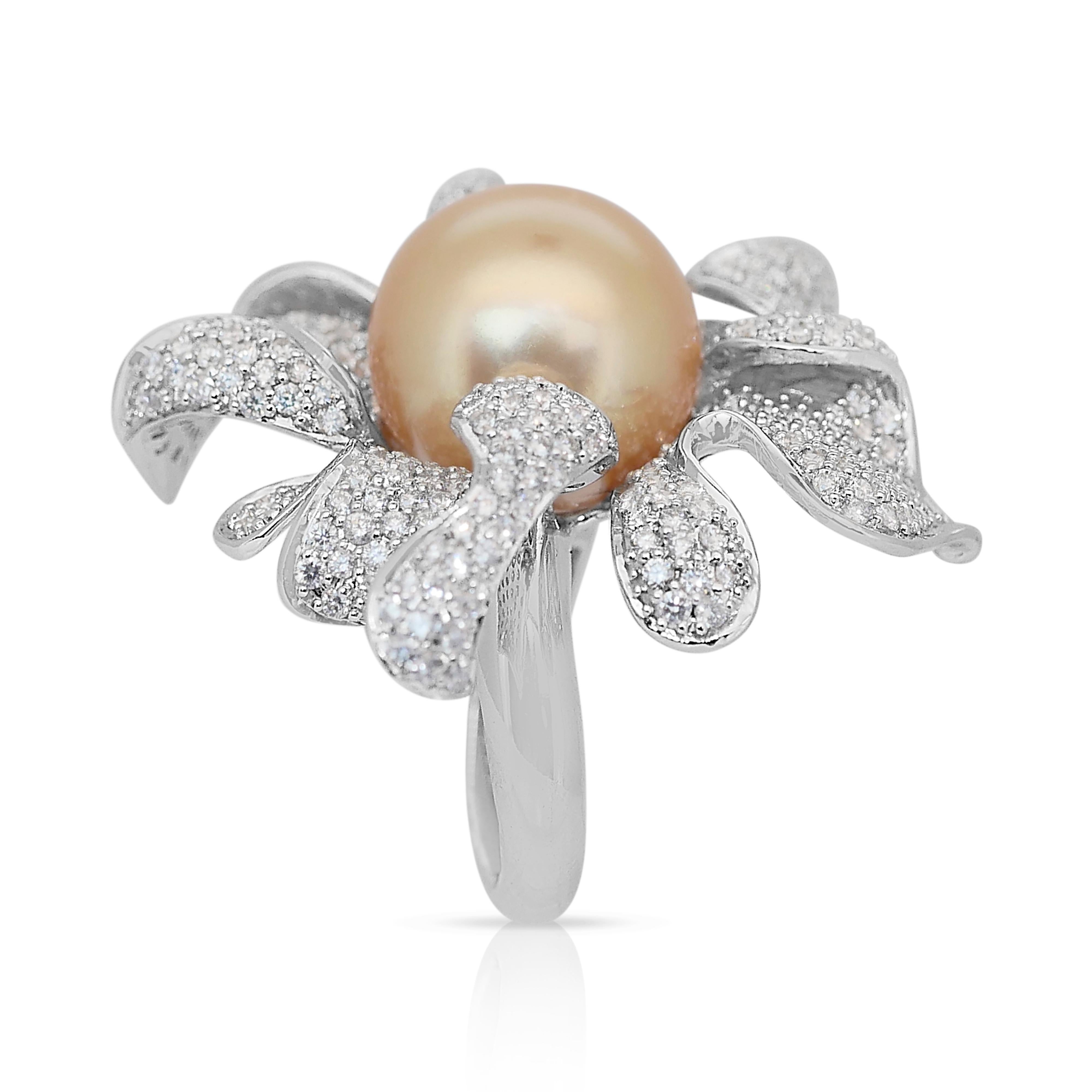 Beautiful 19.83ct Salt Water Pearl and Diamonds Cocktail Ring in 18k White Gold 2