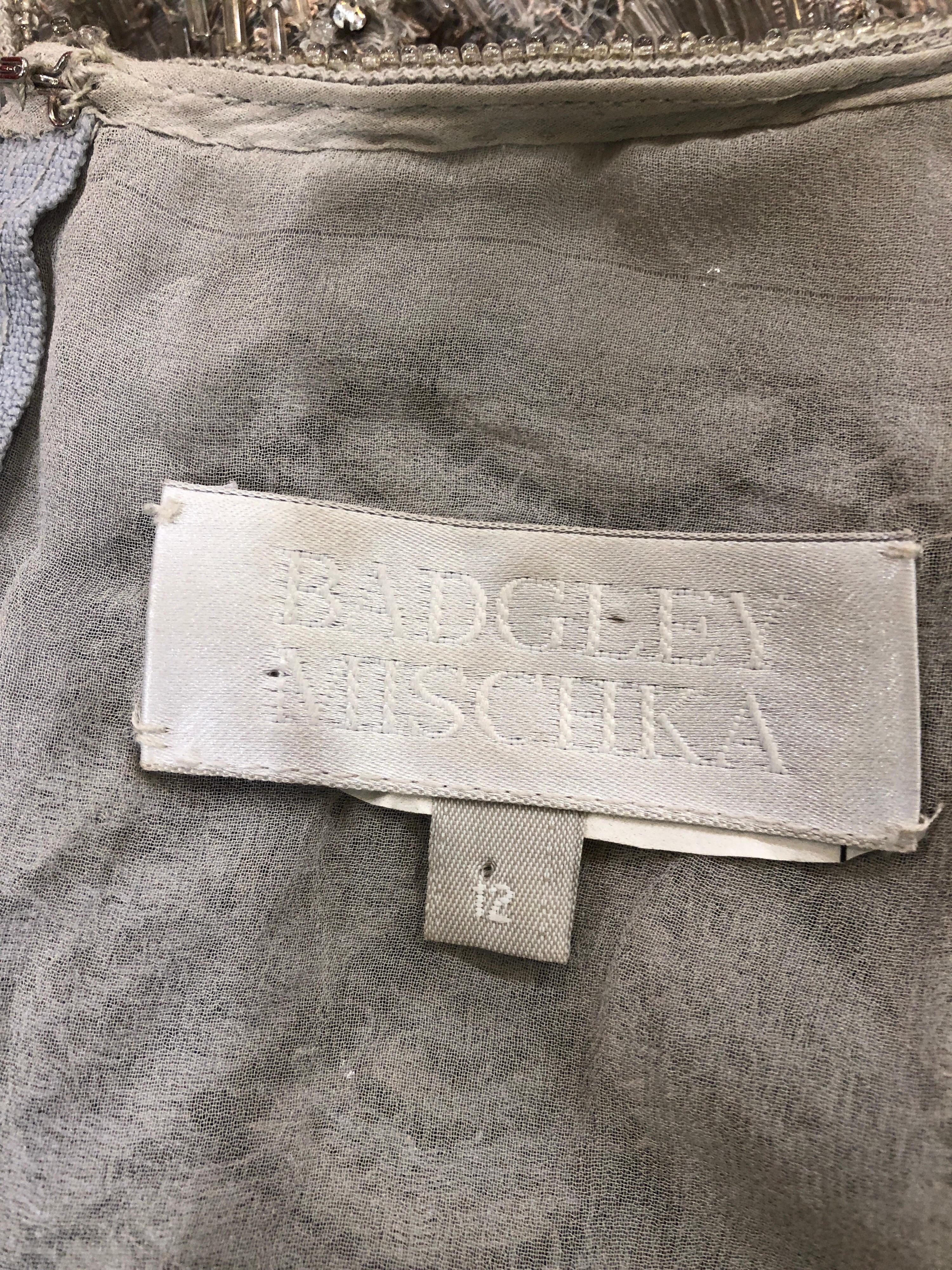 Badgley Mischka - Magnifique robe grise vintage entièrement perlée, style déco, années 1990, taille 12 en vente 12