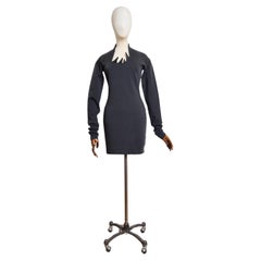 Schönes 1990er Romeo Gigli Graues langärmeliges Avantgarde-Body Con-Kleid aus Wolle mit langen Ärmeln