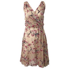 Beautiful 1990s Valentino Nude Silk Chiffon Semi Sheer Size 6 Embroidered Dress