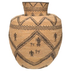 Beautiful 19th Century Apache Figurative Olla Shaped Basket