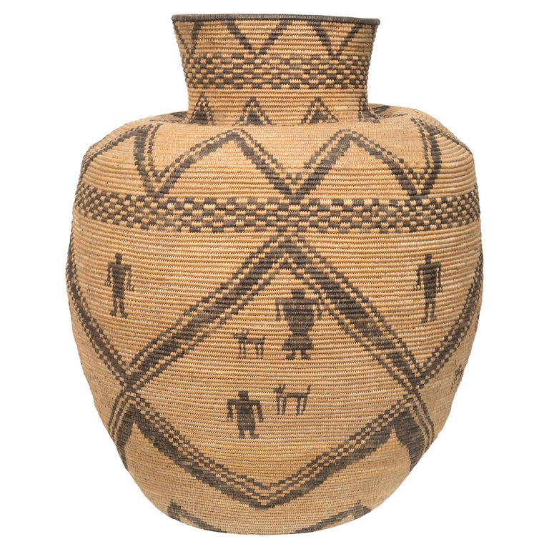 Beautiful 19th Century Apache Figurative Olla Shaped Basket For Sale