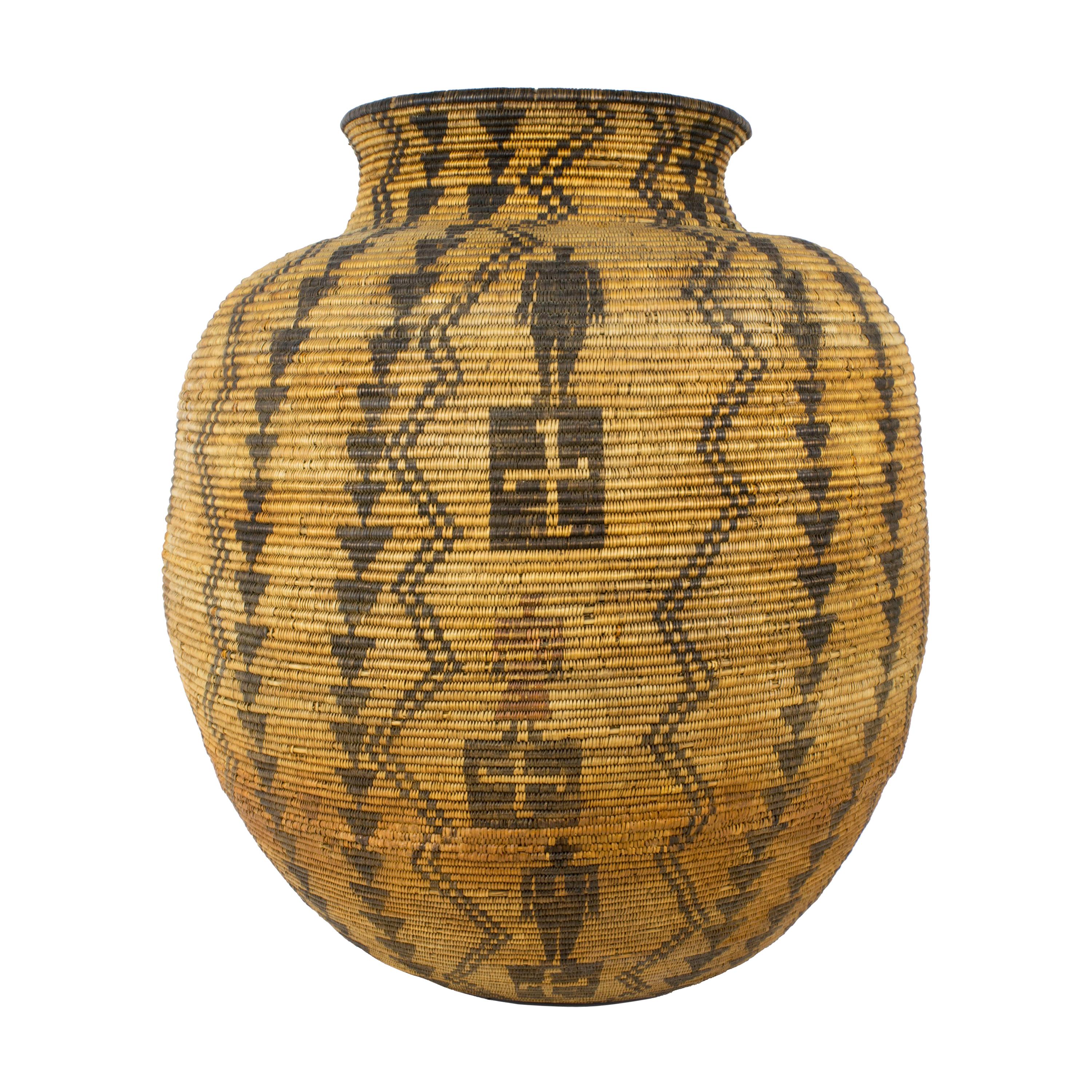 Beautiful 19th Century Apache Figurative Olla Shaped Basket