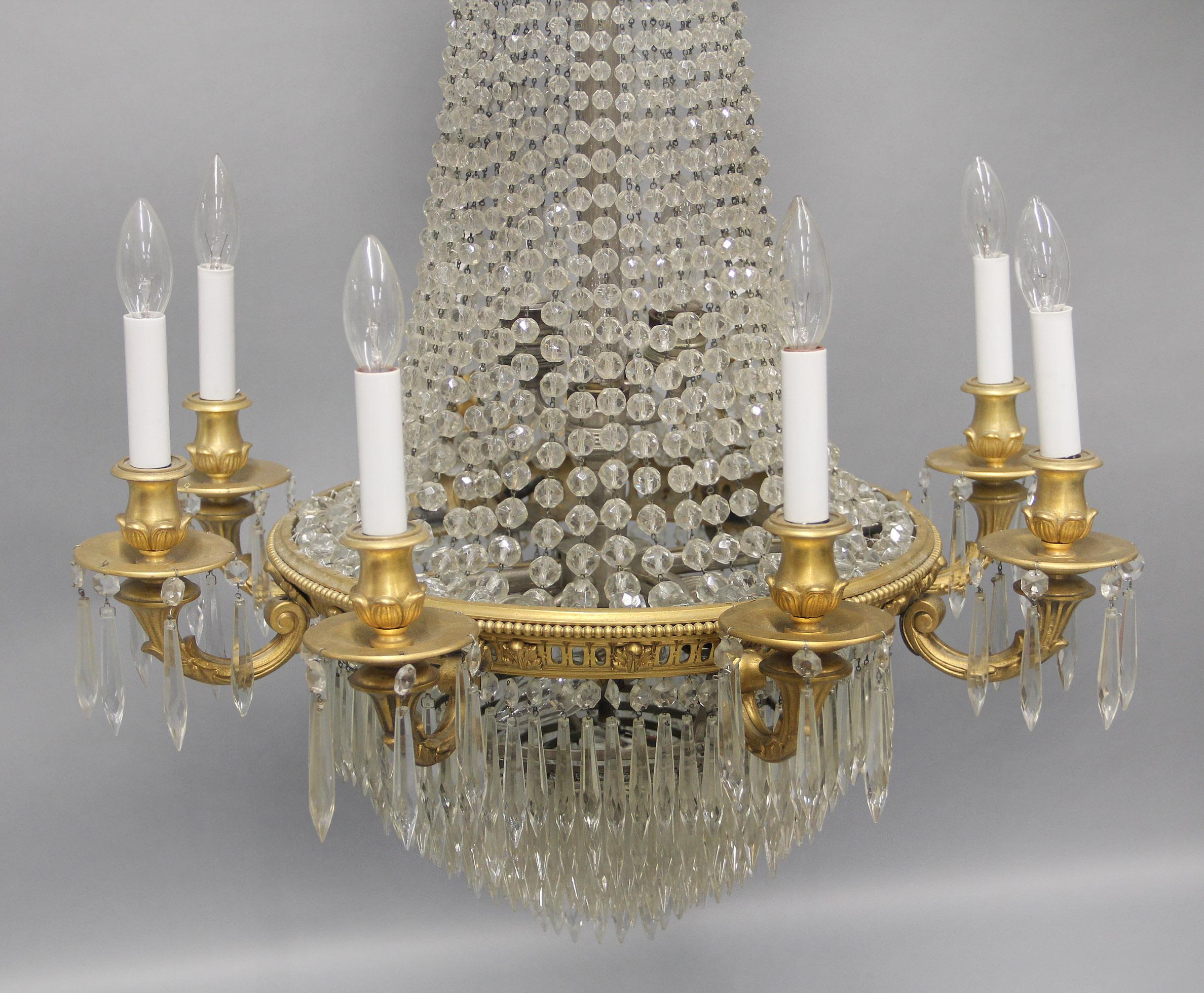 Belle Époque Beautiful 19th Century Bronze and Beaded Seventeen Light Drop Crystal Chandelier For Sale
