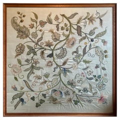 Beautiful 19th Century Crewel Work Panel in Light Oak Frame