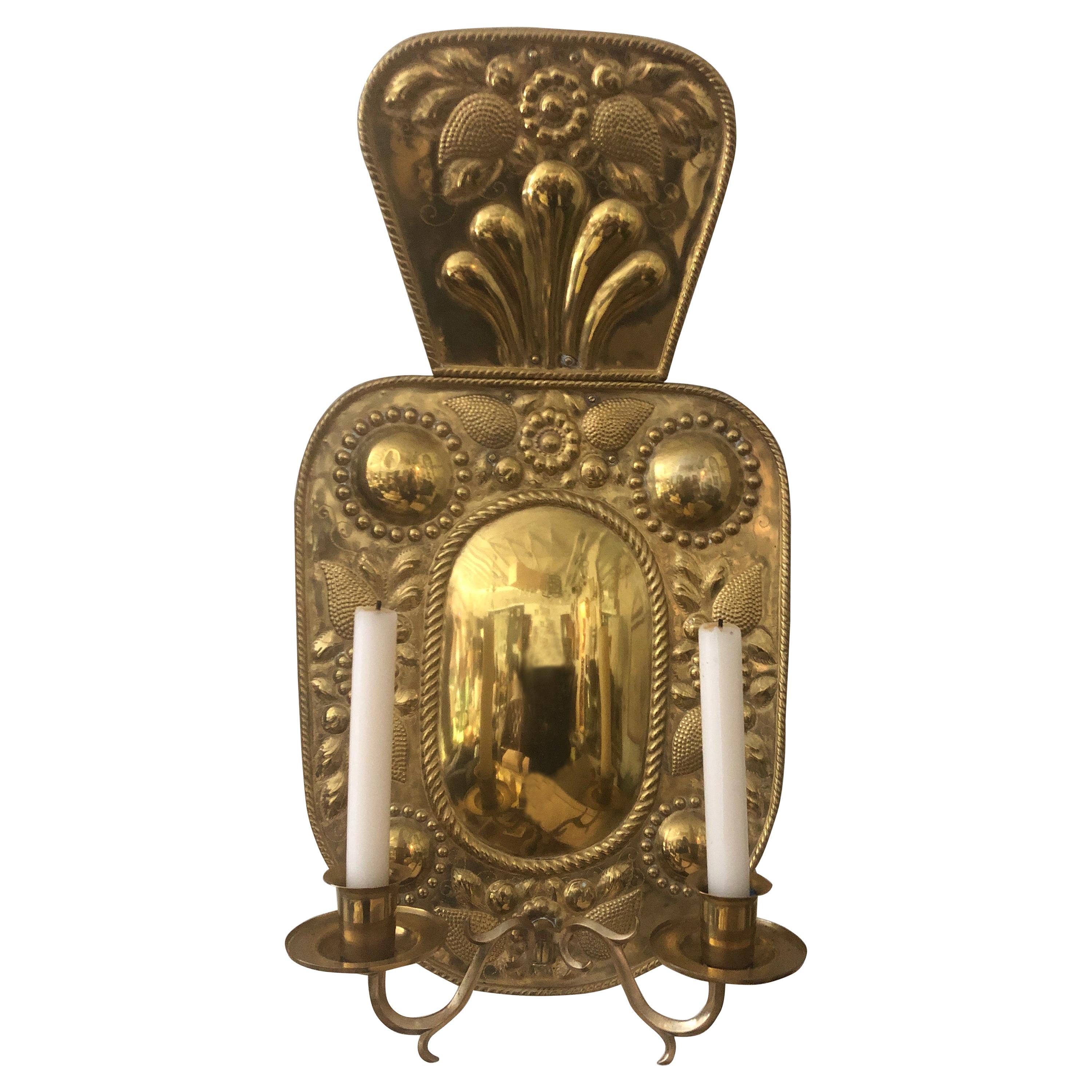 Beautiful 19th Century Dutch Brass Two Arm Candle Sconce
