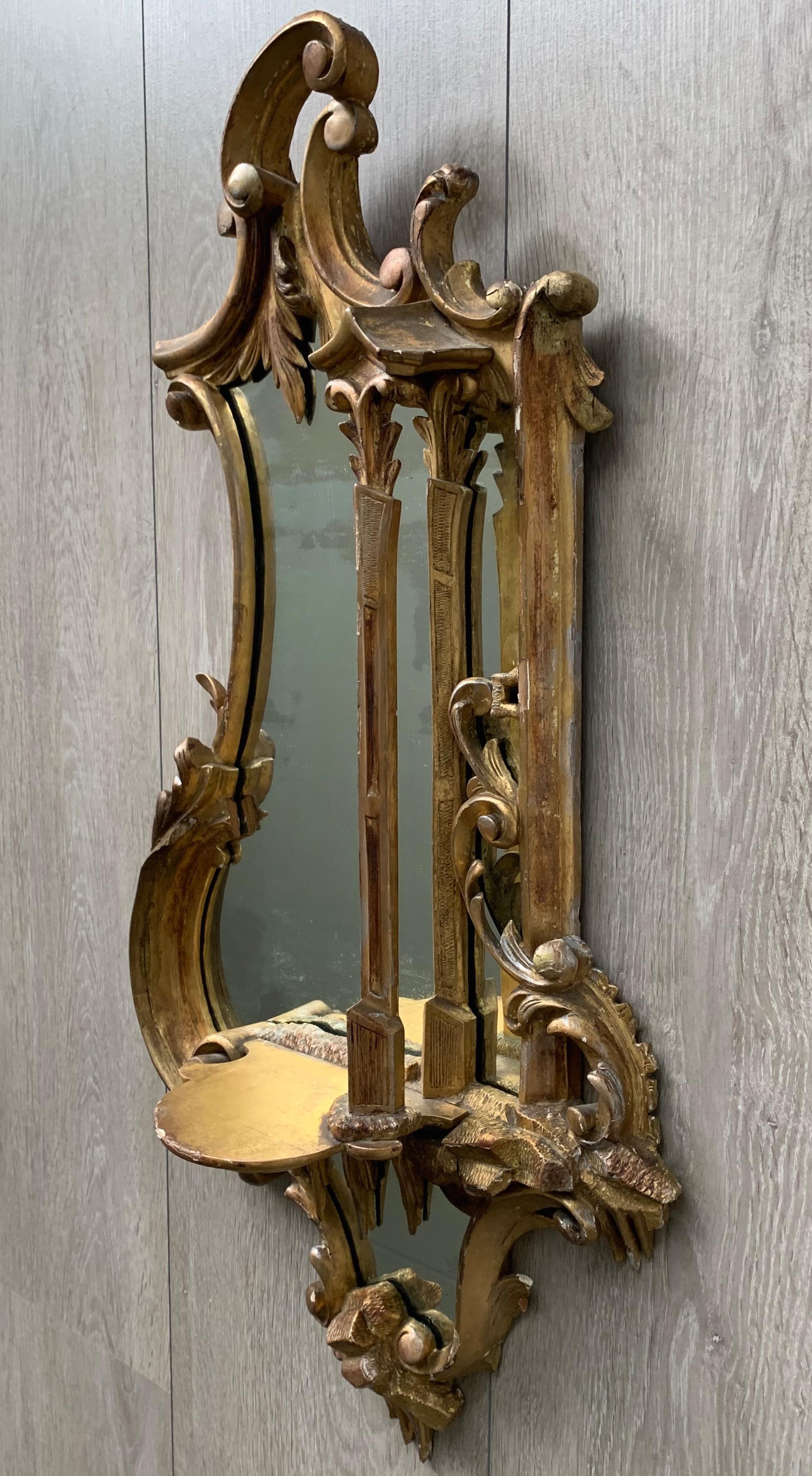 Amazing 19th Century French Antique Gilt Wooden Frame Wall Mirror with Bracket For Sale 9