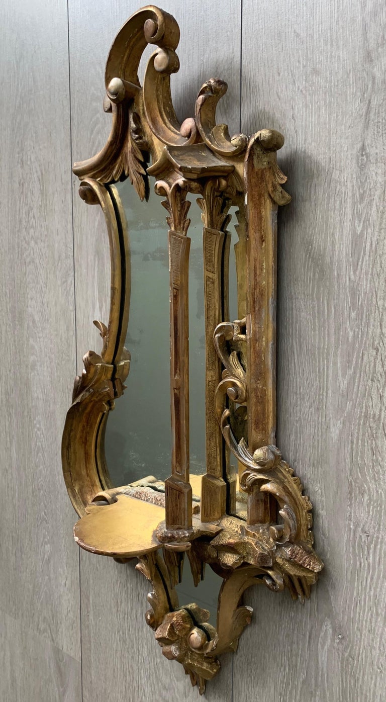  Amazing 19th Century French Antique Gilt Wooden Frame Wall Mirror with Bracket For Sale 9