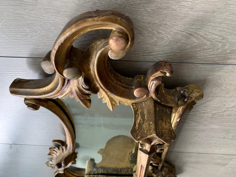 Amazing 19th Century French Antique Gilt Wooden Frame Wall Mirror with