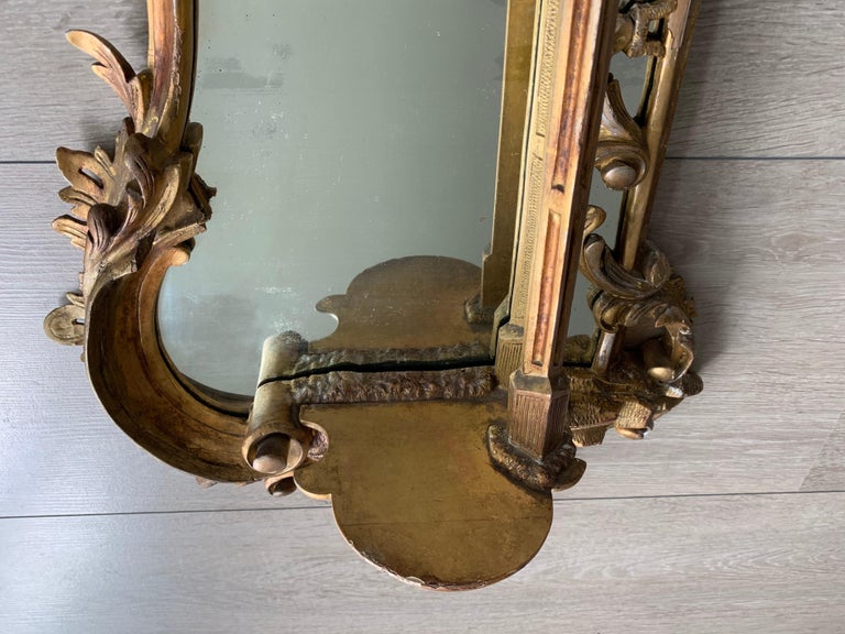  Amazing 19th Century French Antique Gilt Wooden Frame Wall Mirror with Bracket For Sale 12
