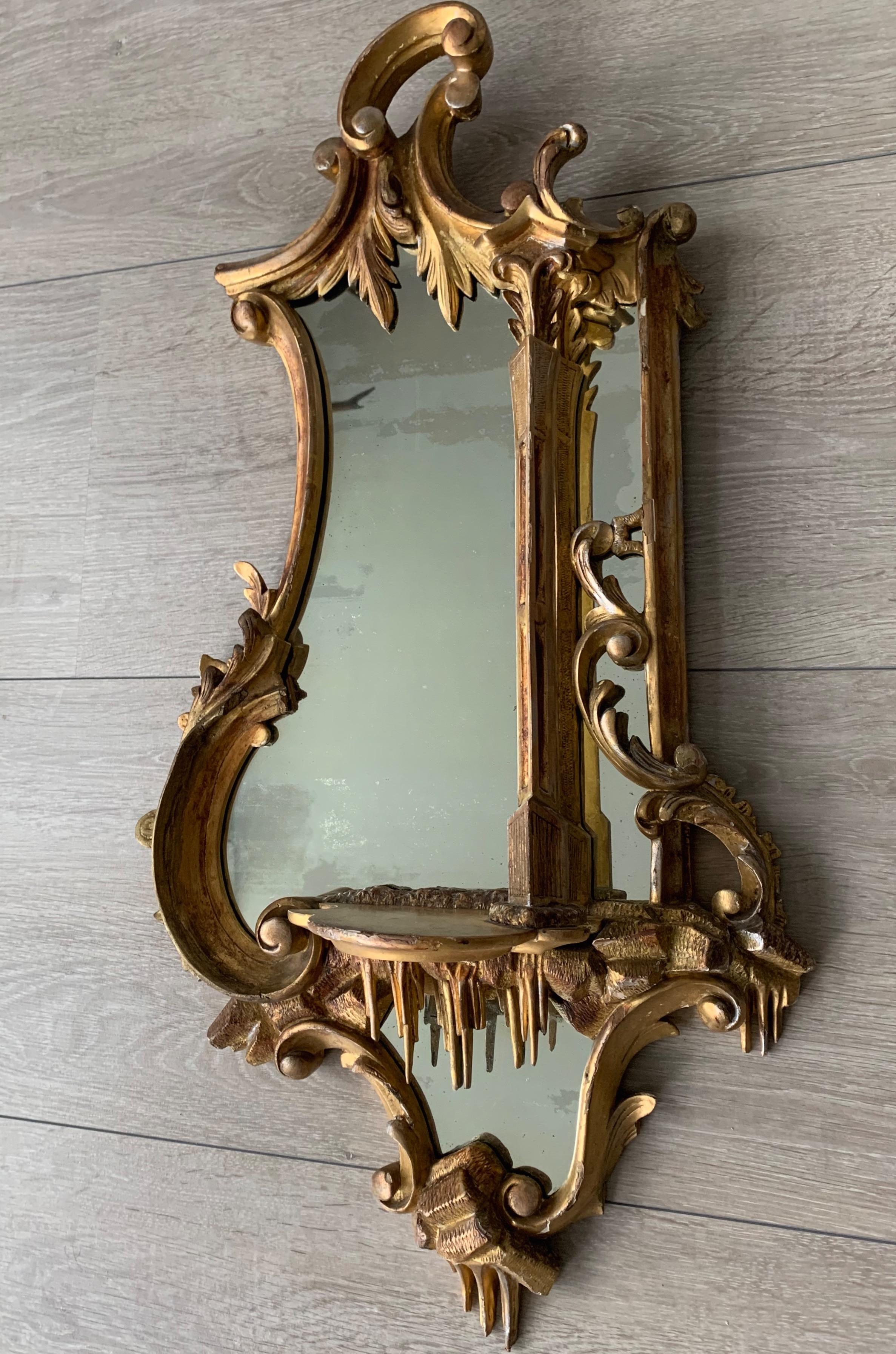 Amazing 19th Century French Antique Gilt Wooden Frame Wall Mirror with Bracket en vente 12