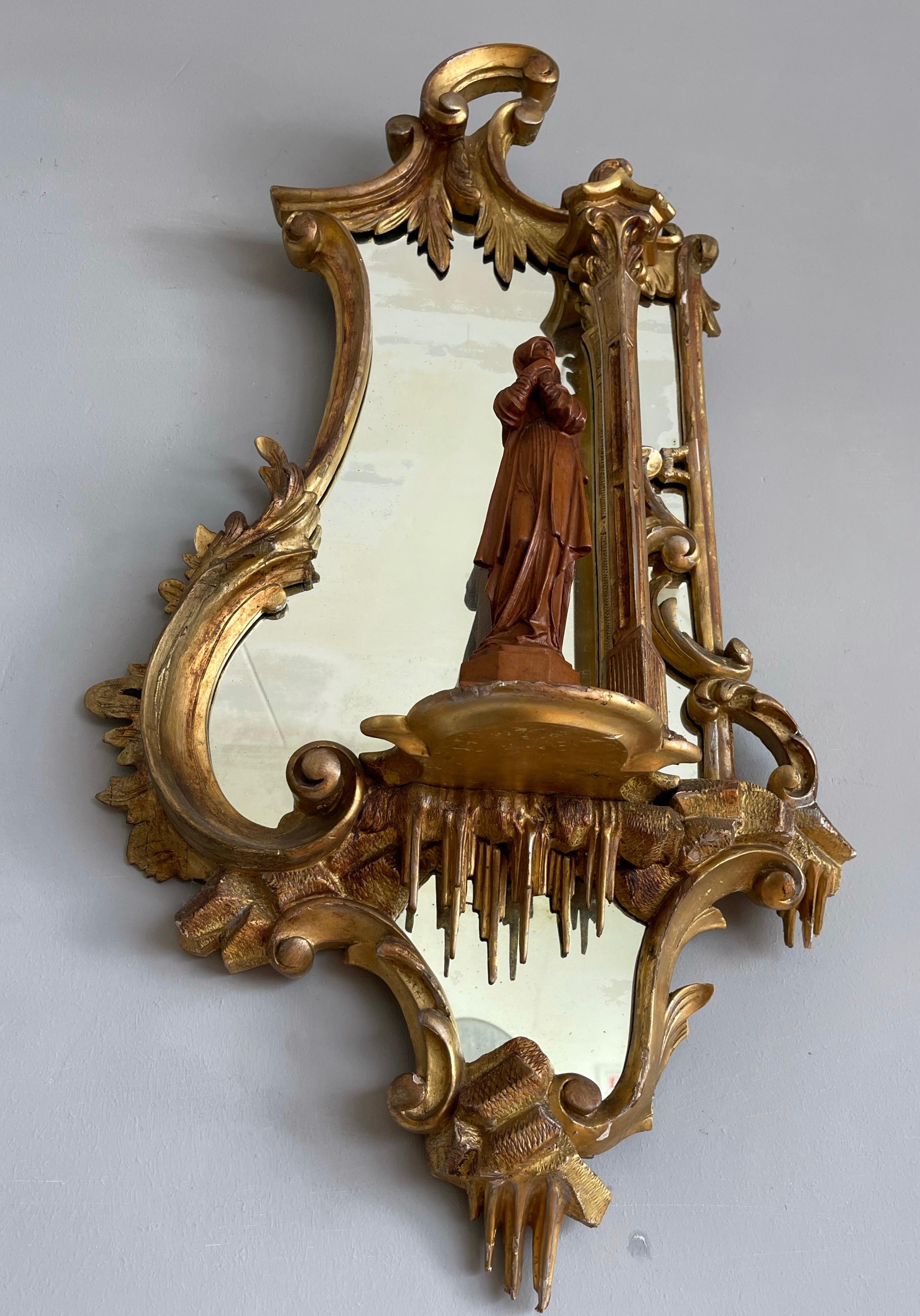Louis XV Amazing 19th Century French Antique Gilt Wooden Frame Wall Mirror with Bracket en vente